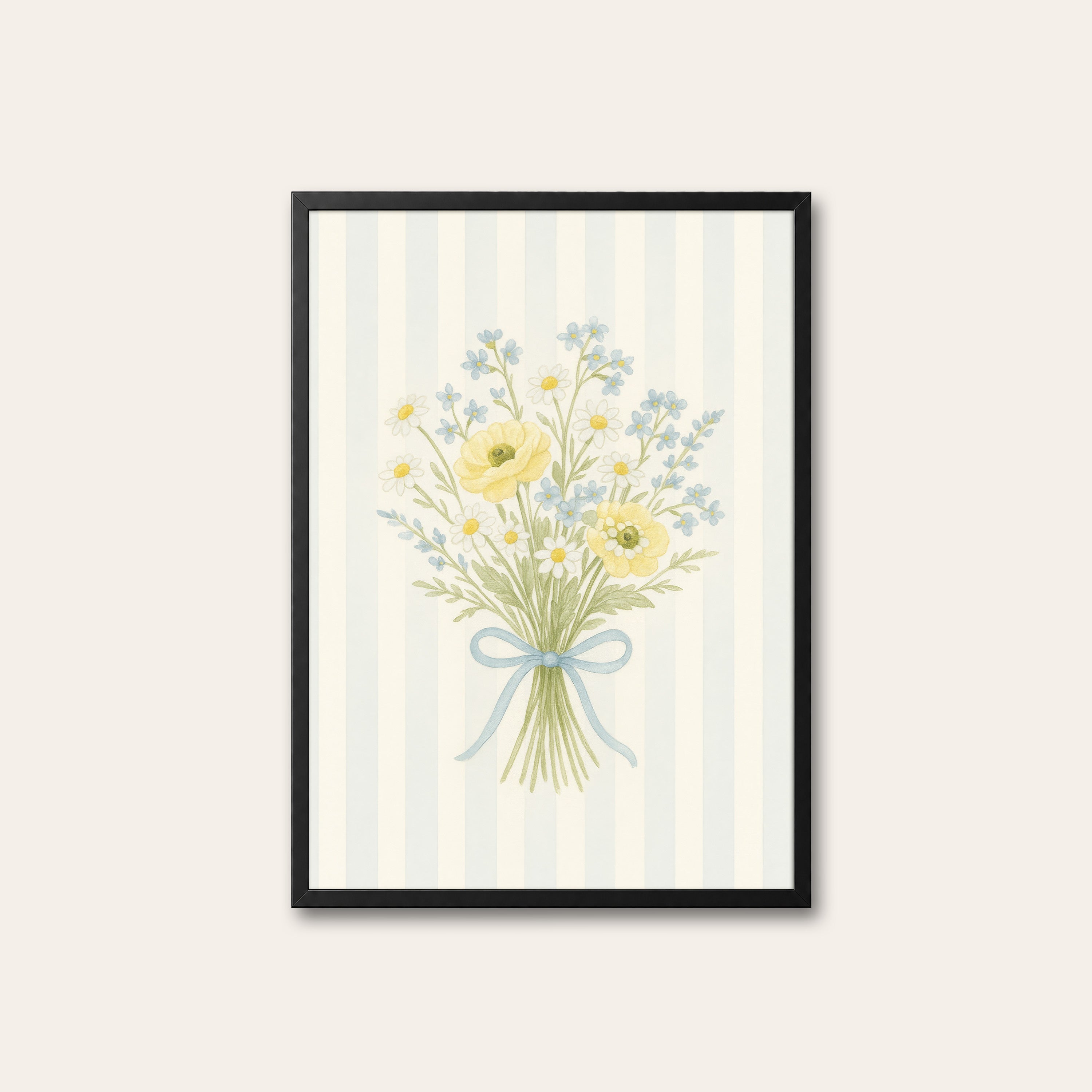 Buttercup Posy — Yellow Stripe Print – black frame