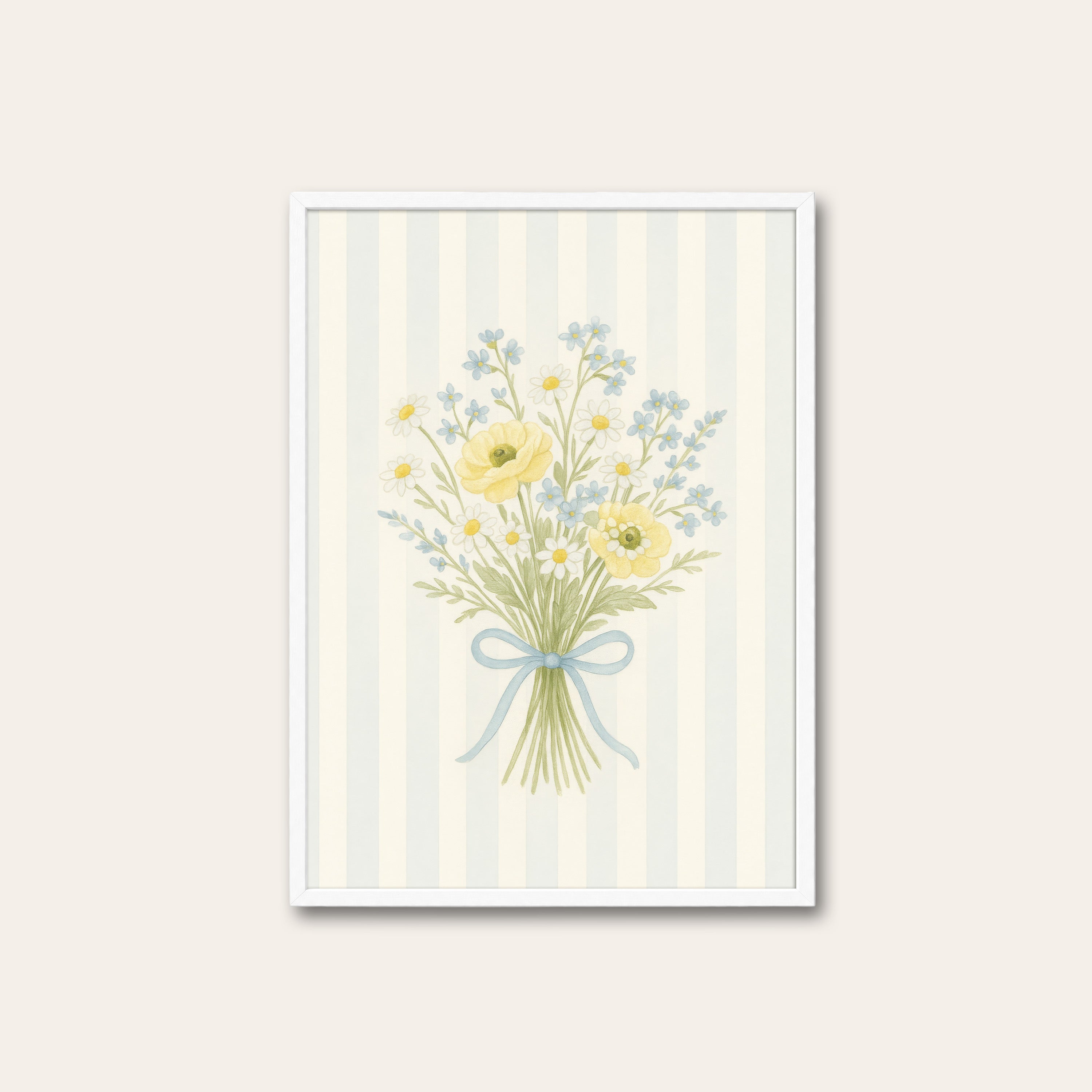 Buttercup Posy — Yellow Stripe Print – white frame