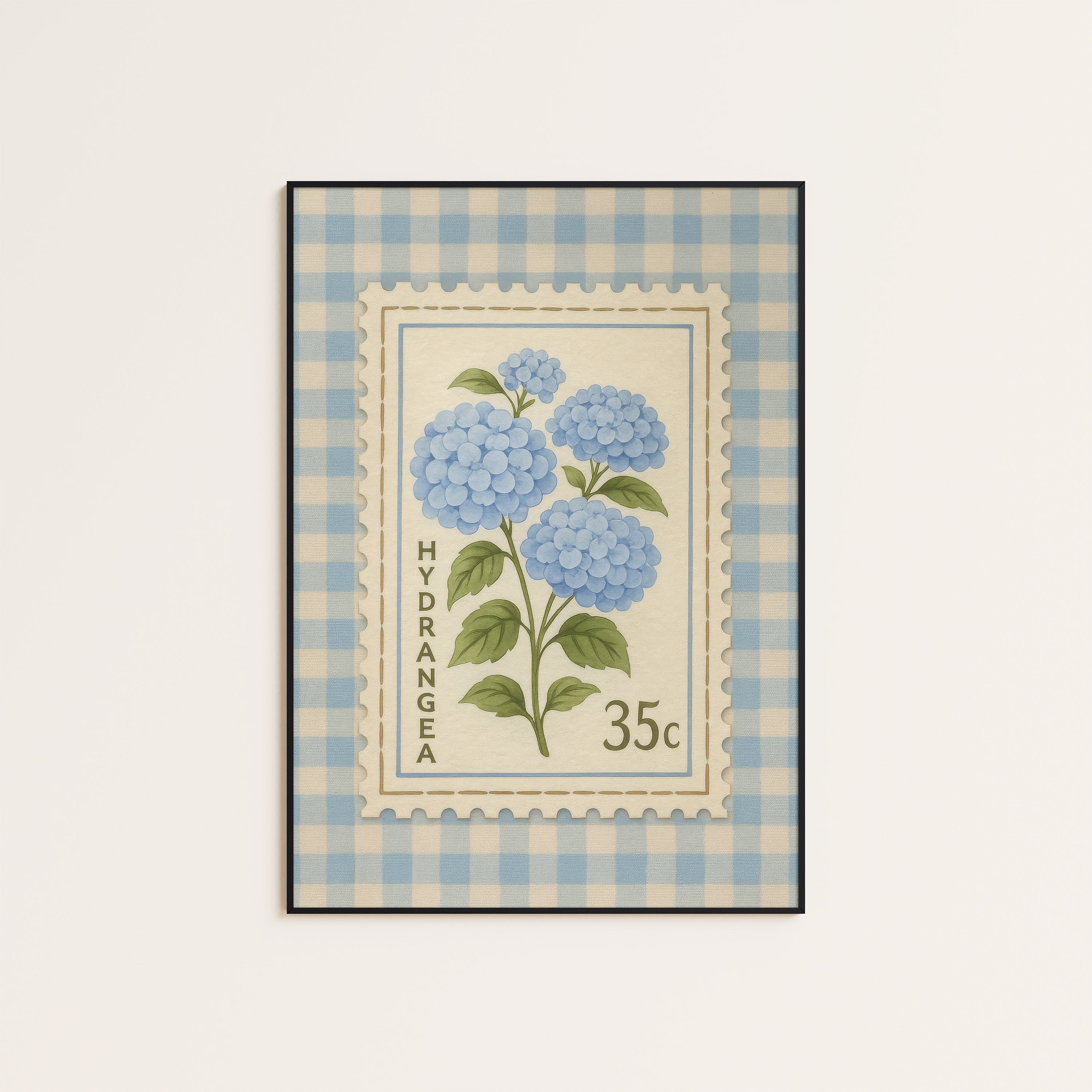 Hydrangea Stamp — Gingham Print – unframed poster