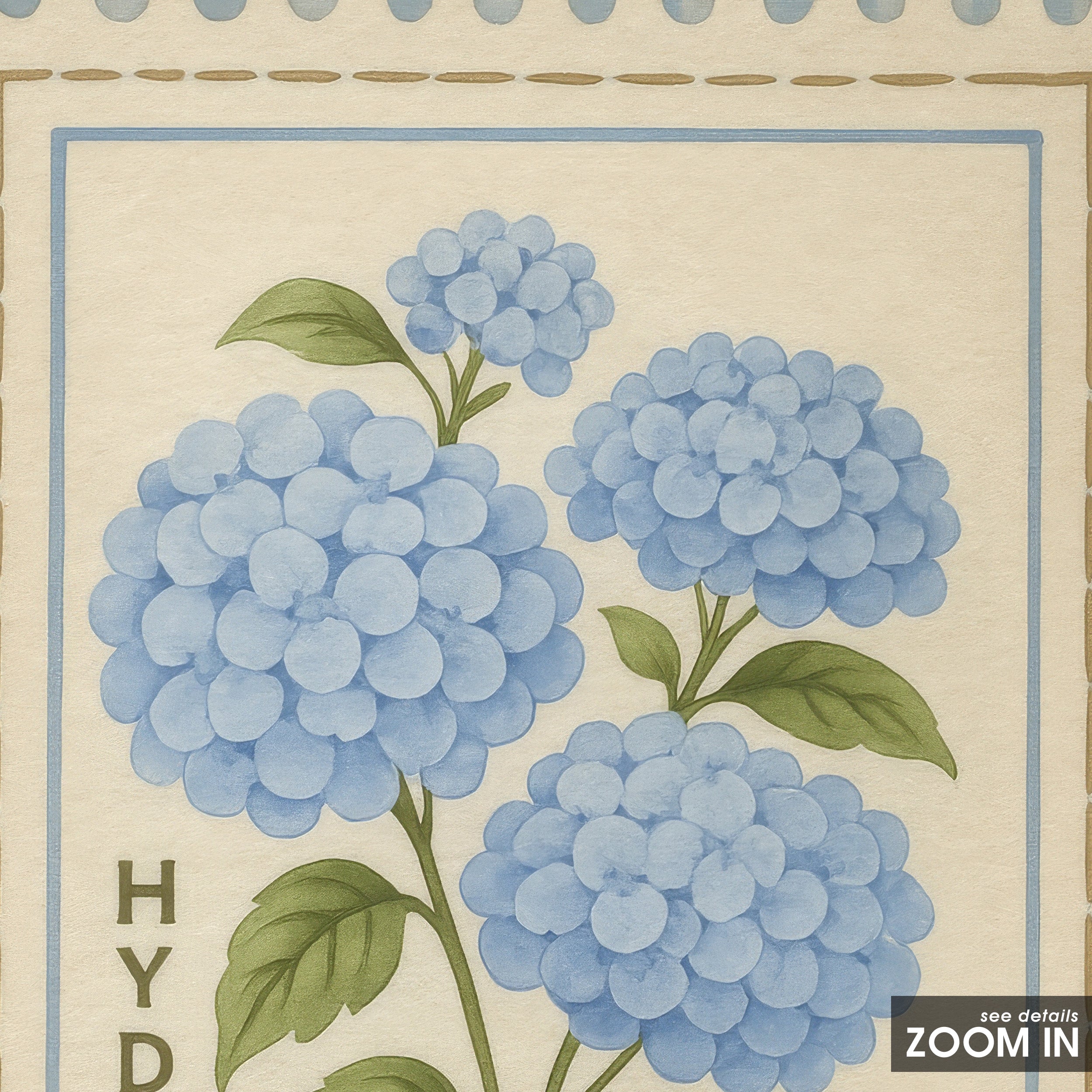 Hydrangea Stamp — Gingham Print – in room setting
