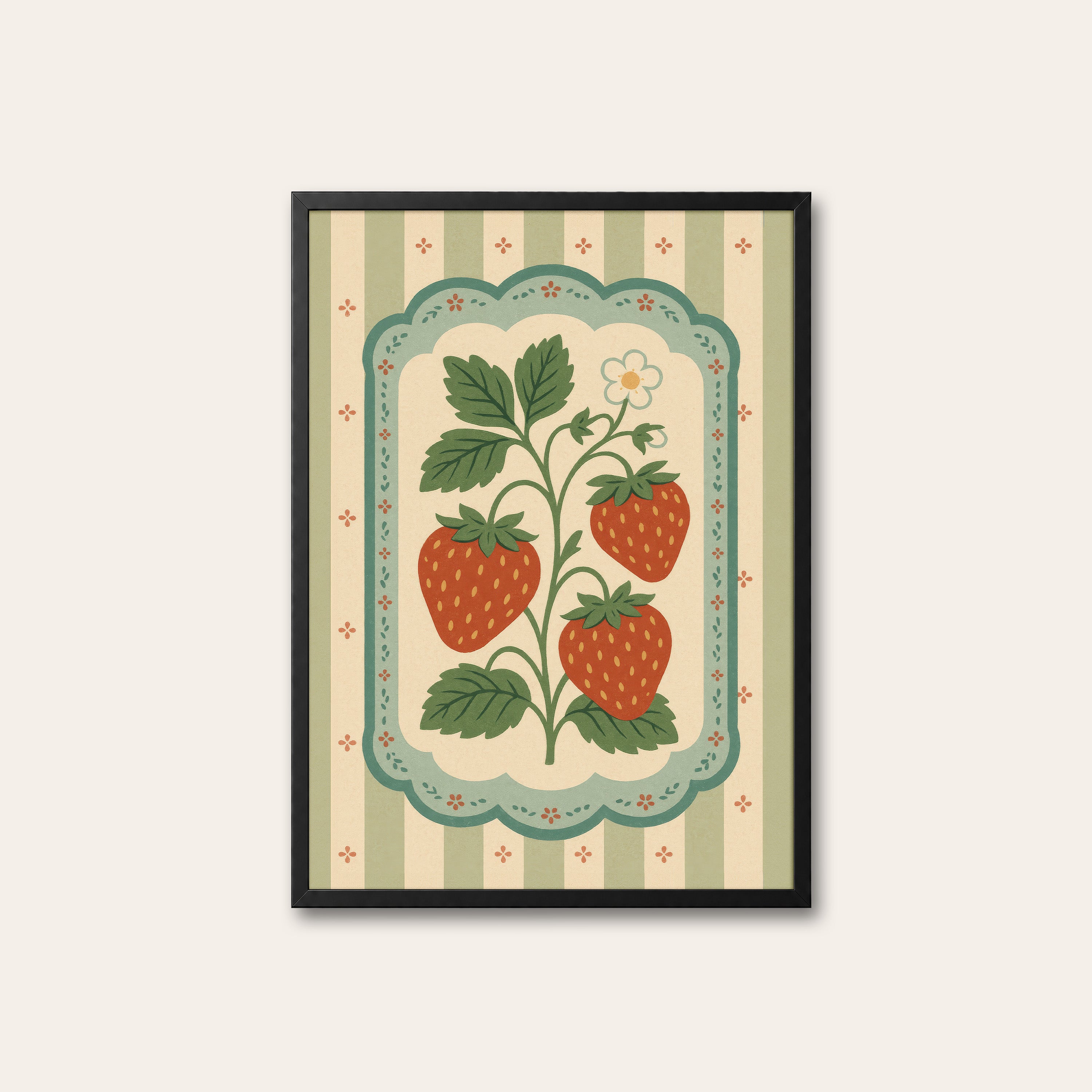 Strawberry Card — Scalloped Print – black frame