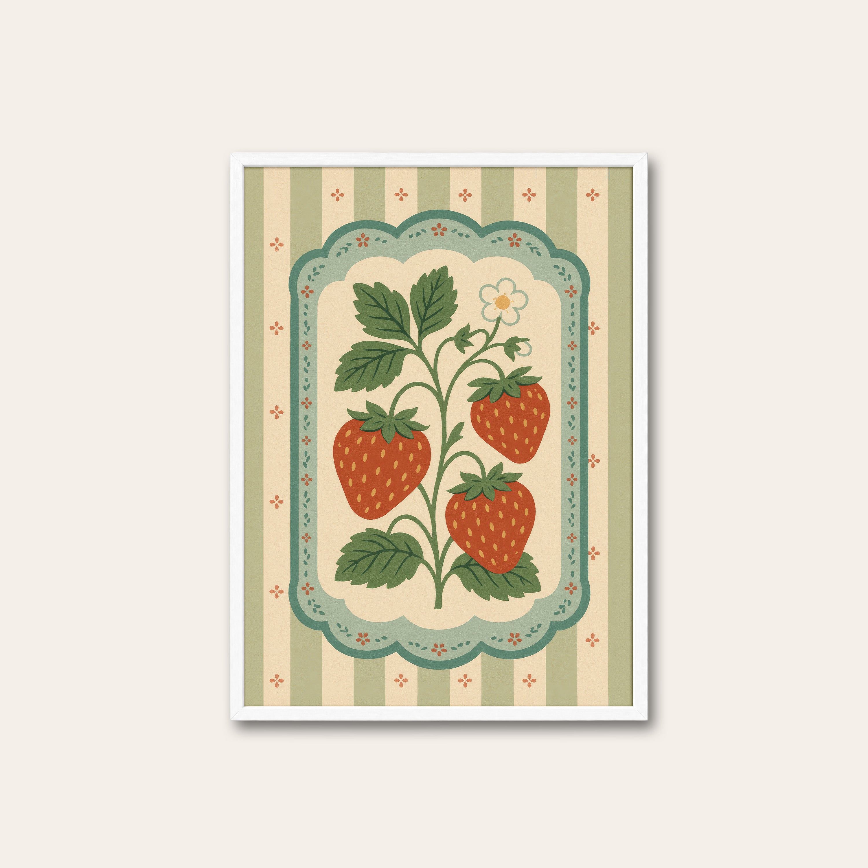 Strawberry Card — Scalloped Print – white frame