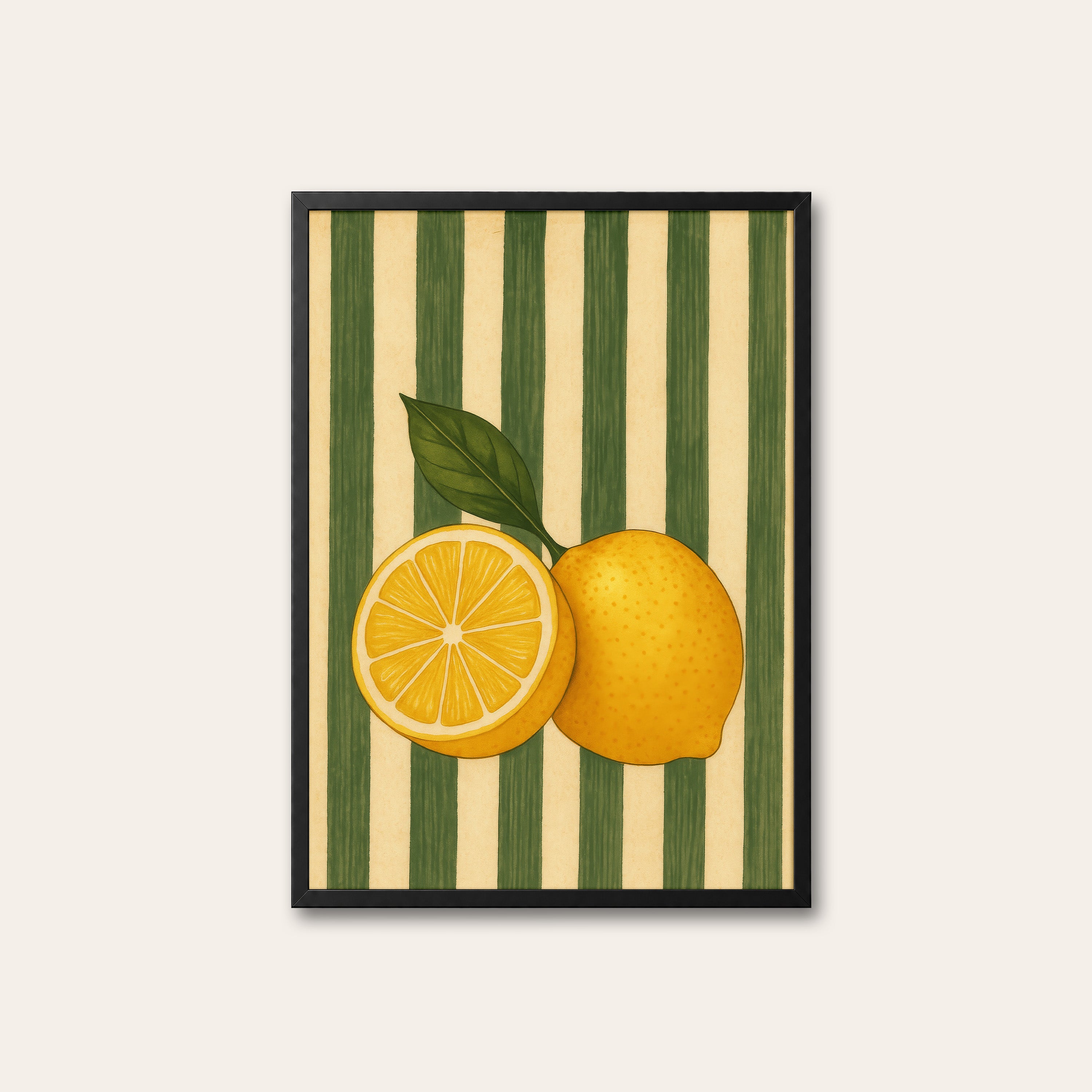 Cut Lemons — Green Stripe Print – black frame