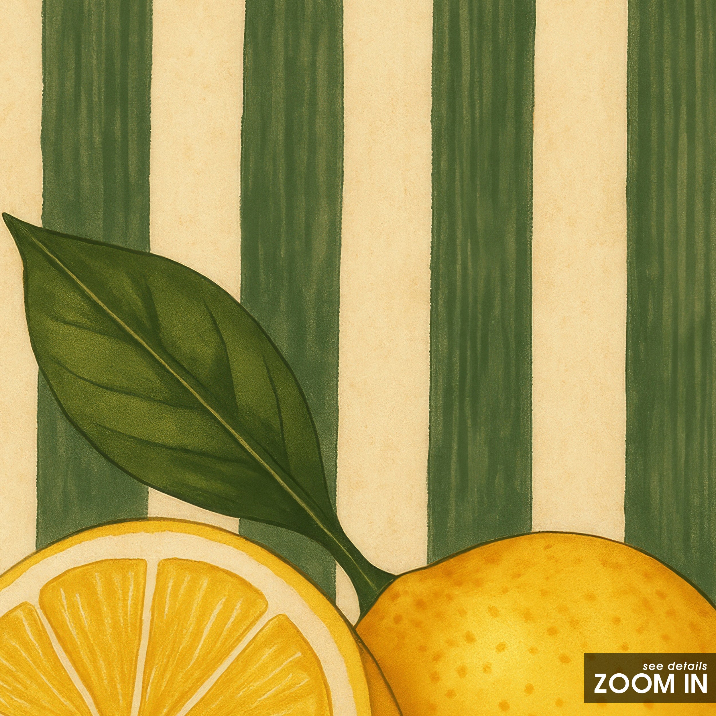 Cut Lemons — Green Stripe Print – in room setting
