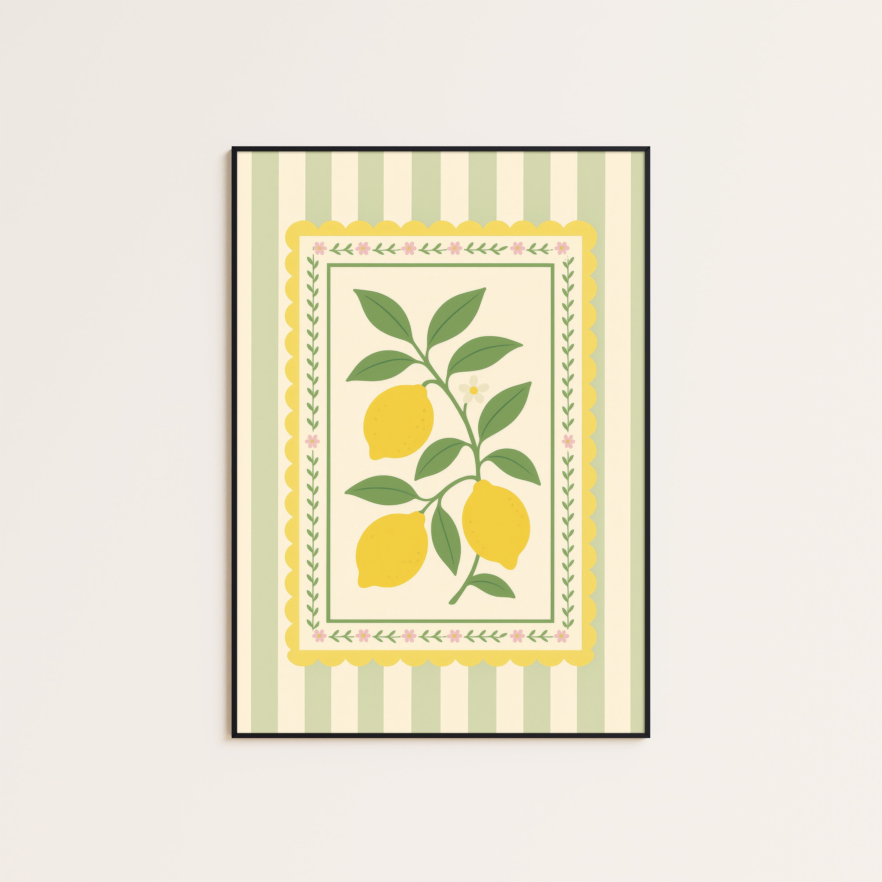 Lemon Card — Stripe Botanical Print – unframed poster