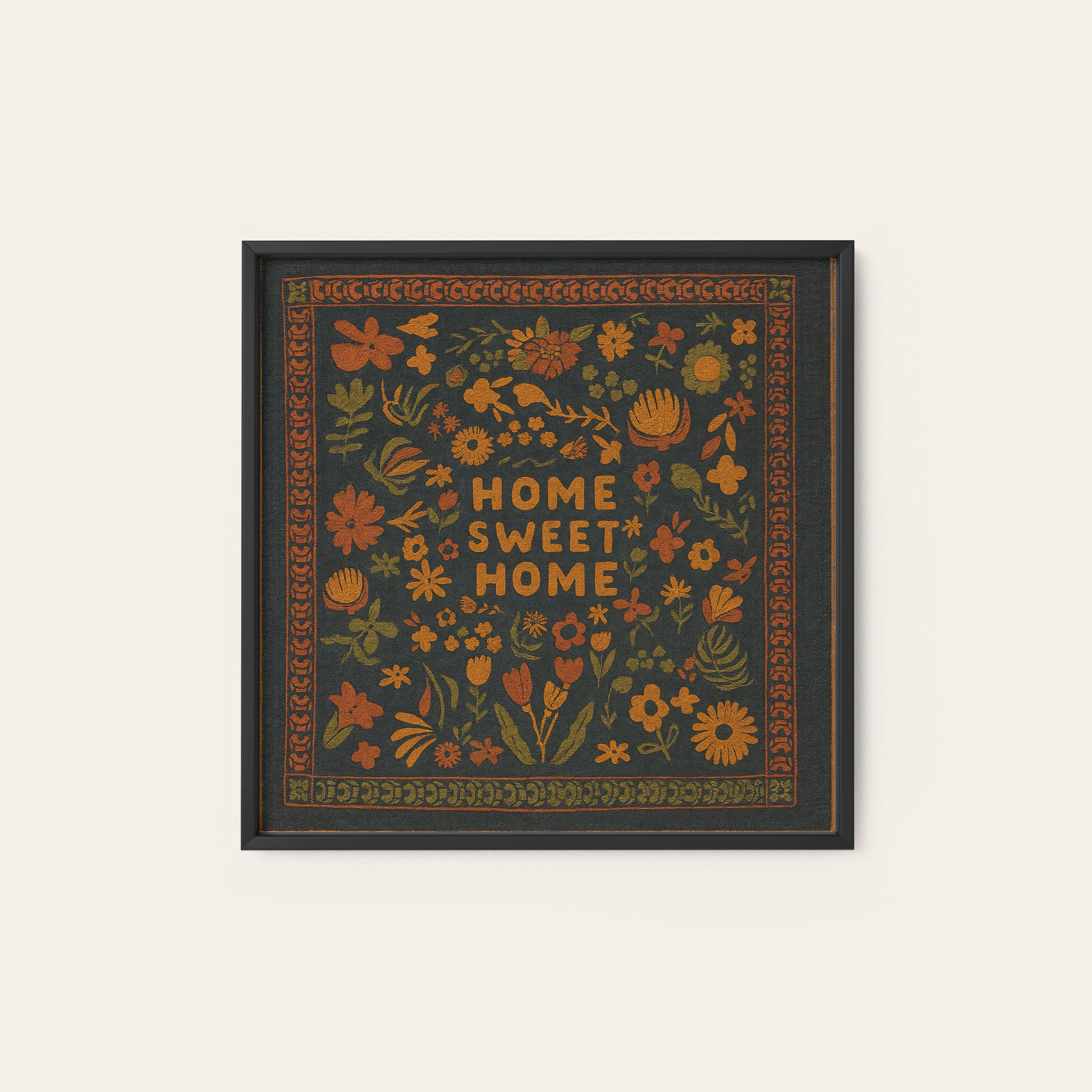 Home Sweet Home — Rust Sampler Print – black frame