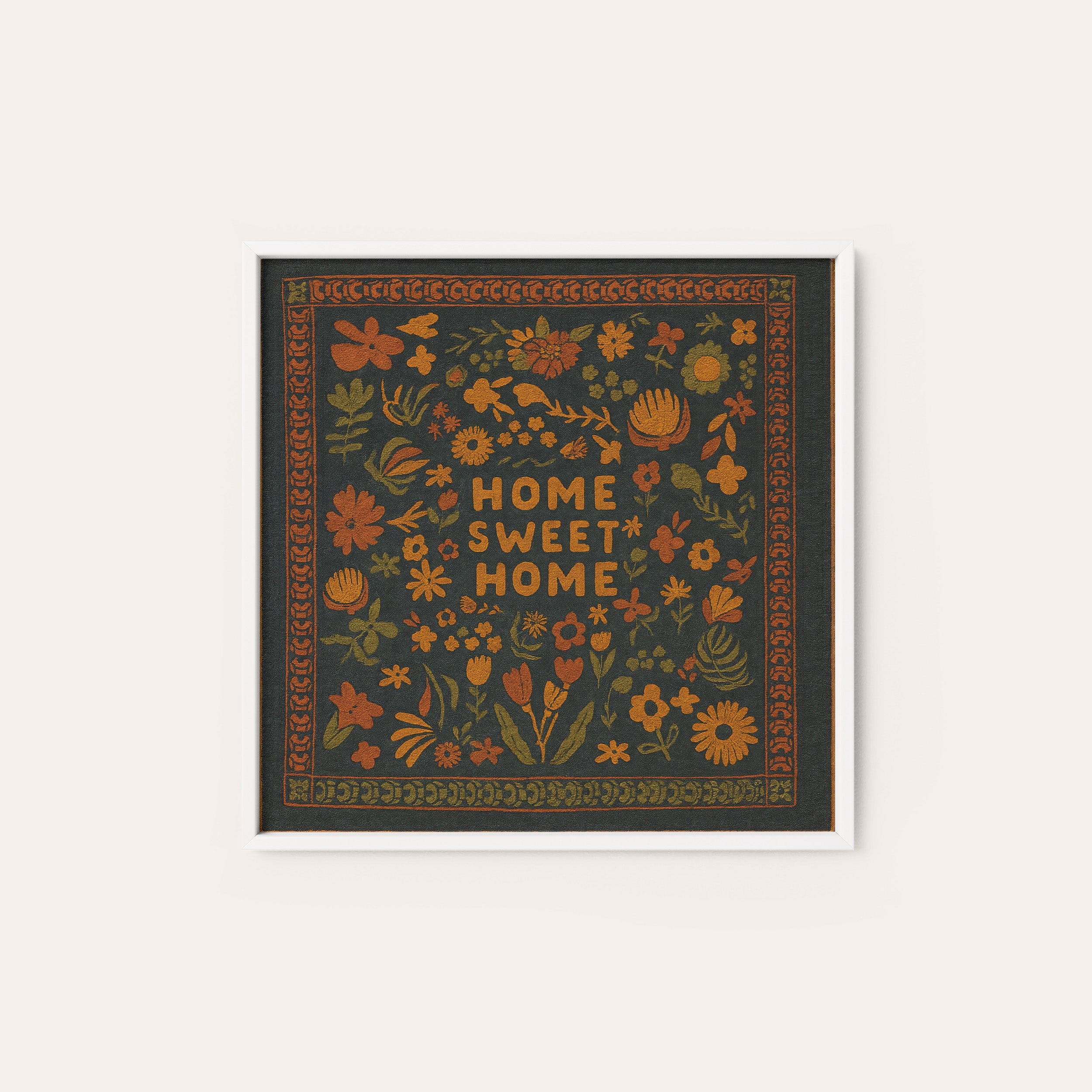 Home Sweet Home — Rust Sampler Print – white frame
