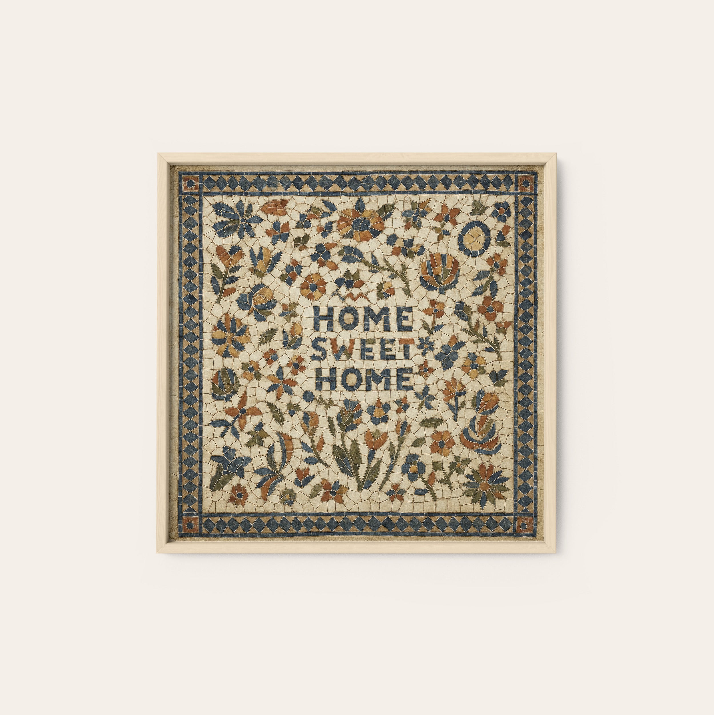 Home Sweet Home — Cream Sampler Print – natural wood frame