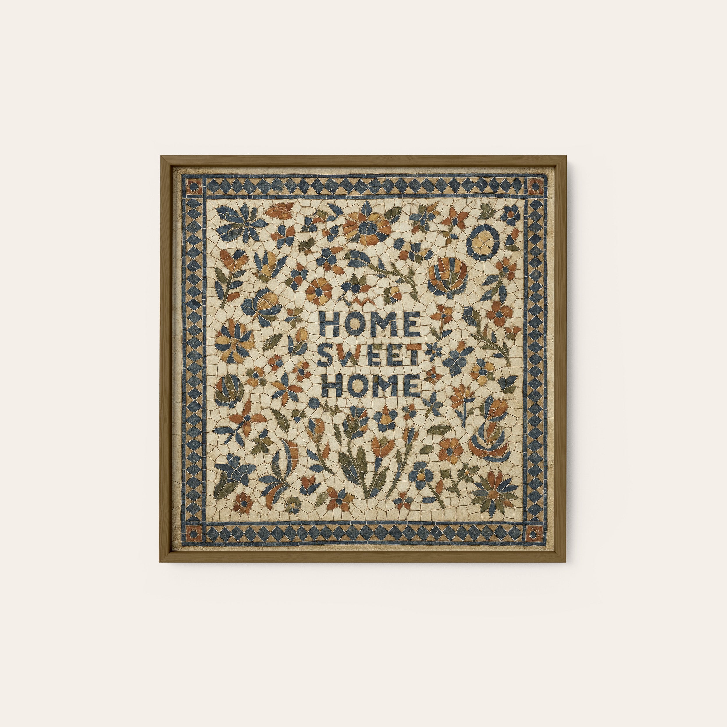 Home Sweet Home — Cream Sampler Print – dark wood frame