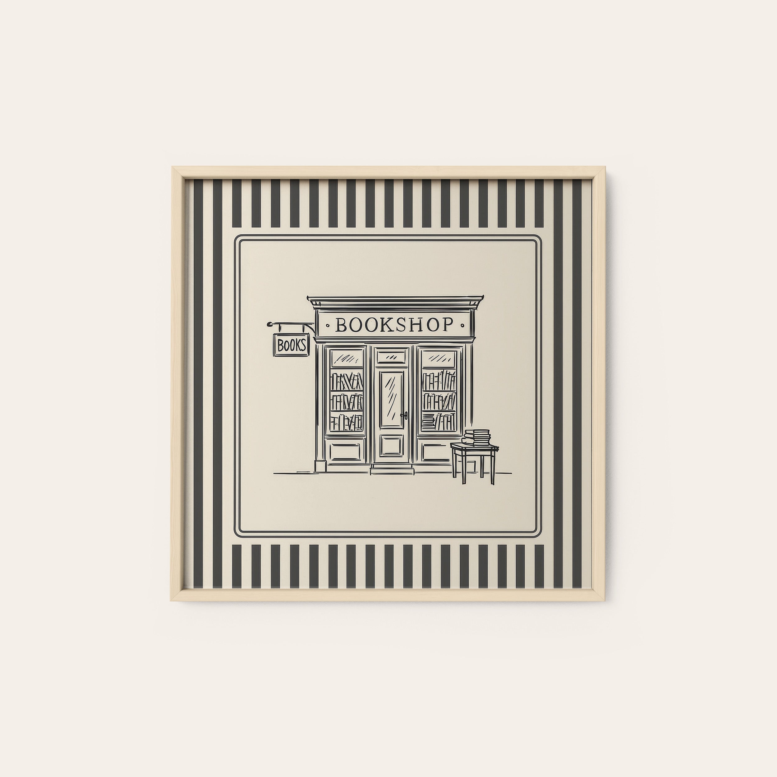 The Bookshop — Storefront Print – natural wood frame