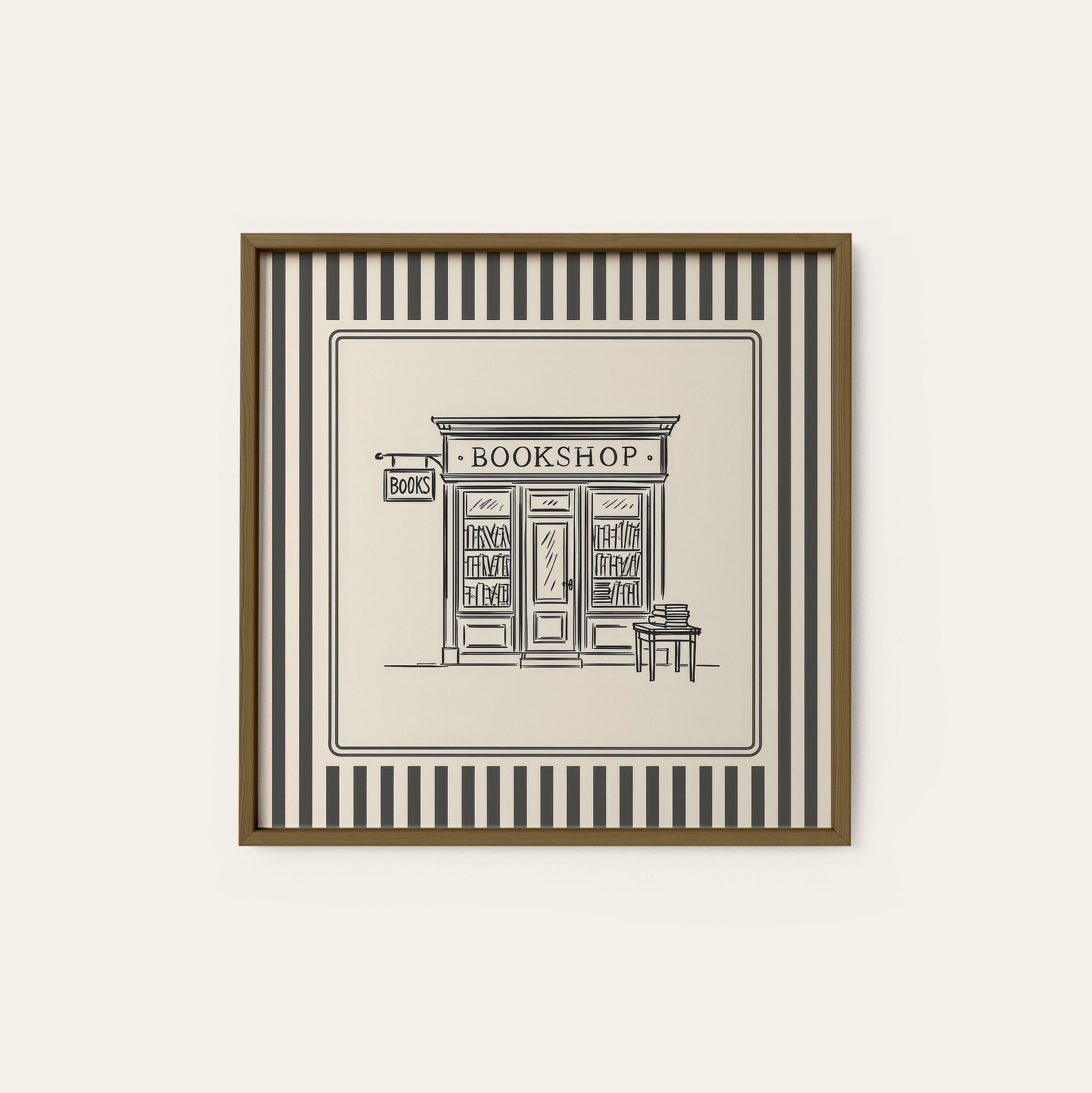 The Bookshop — Storefront Print – dark wood frame