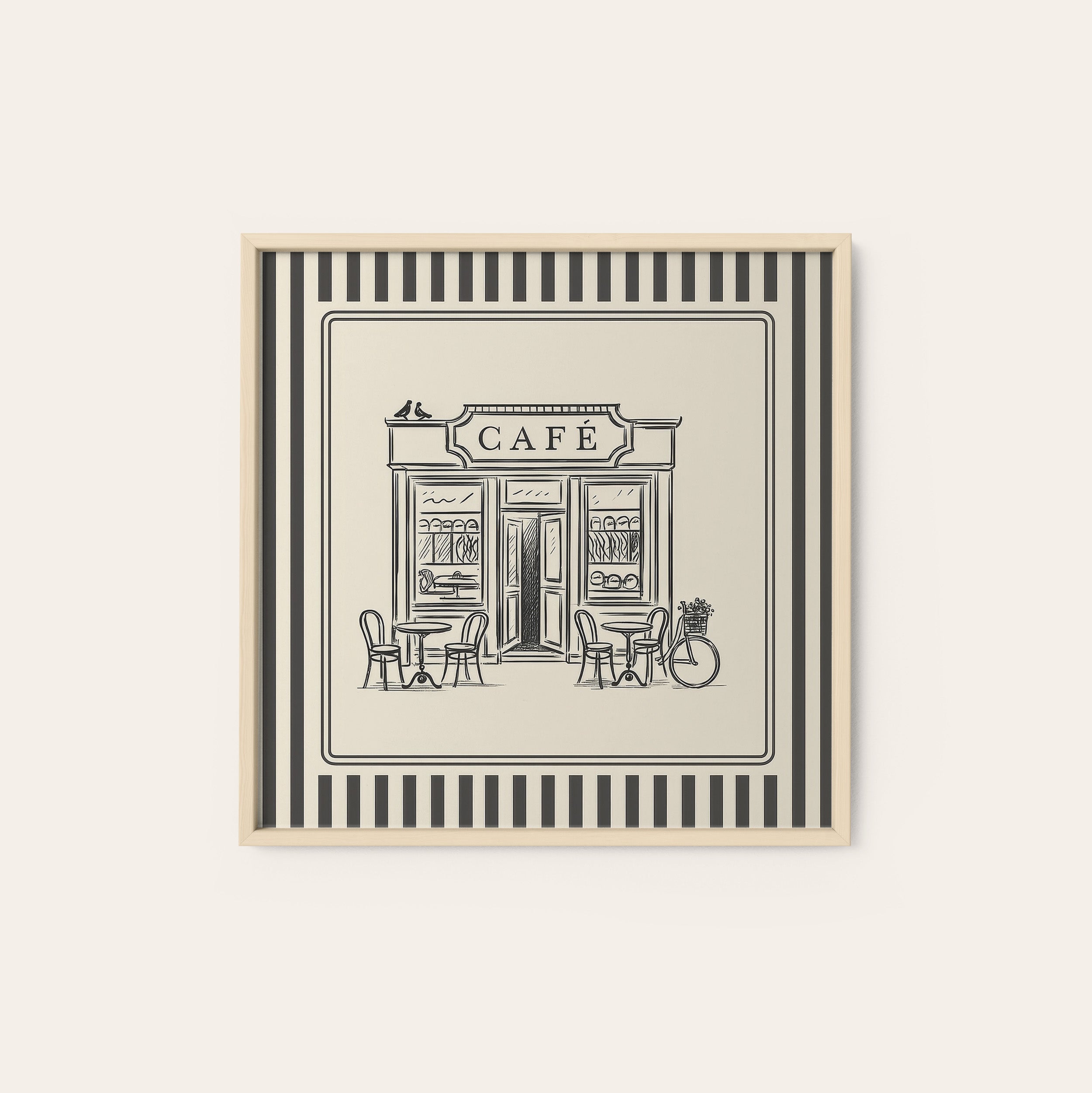 The Café — Storefront Print – natural wood frame