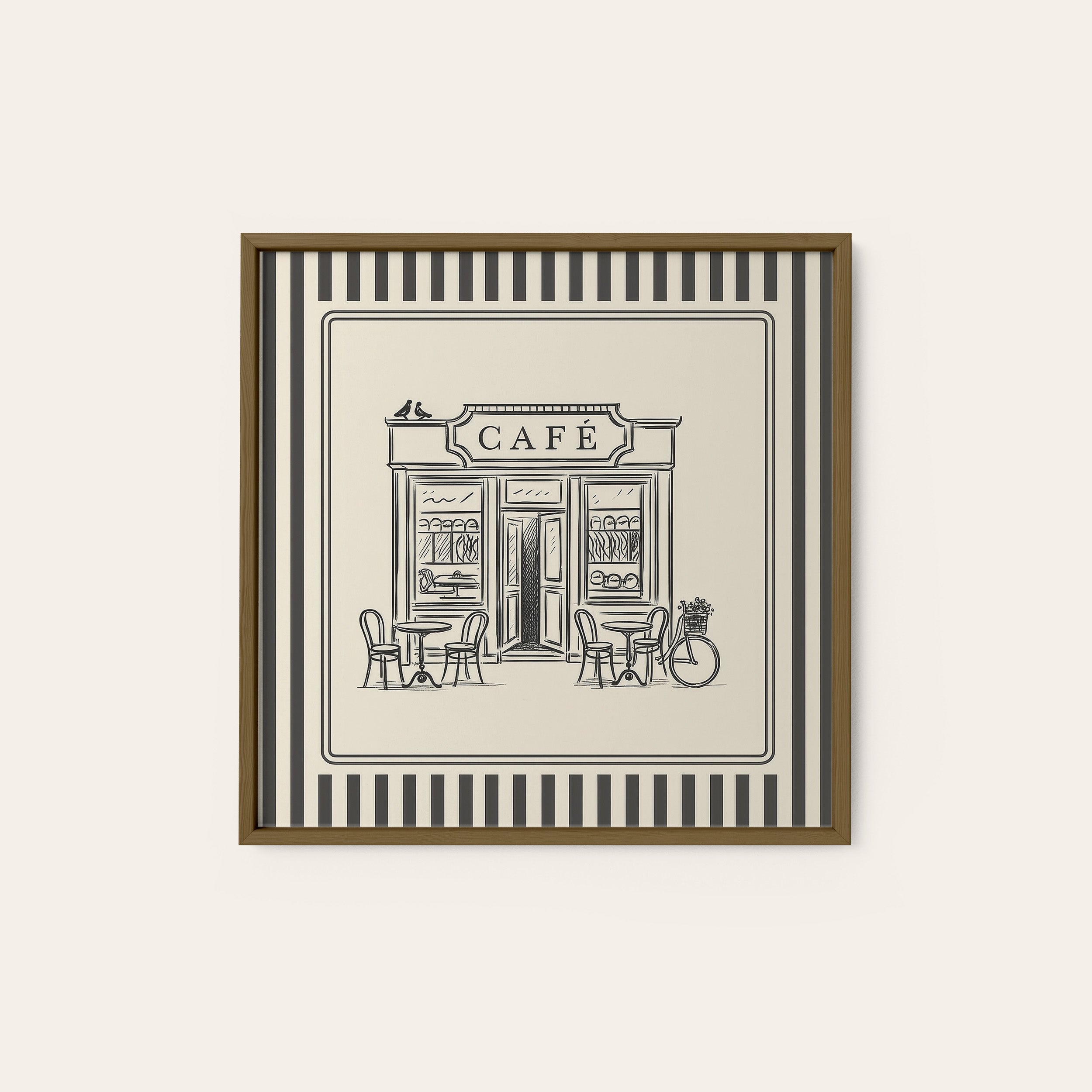 The Café — Storefront Print – dark wood frame