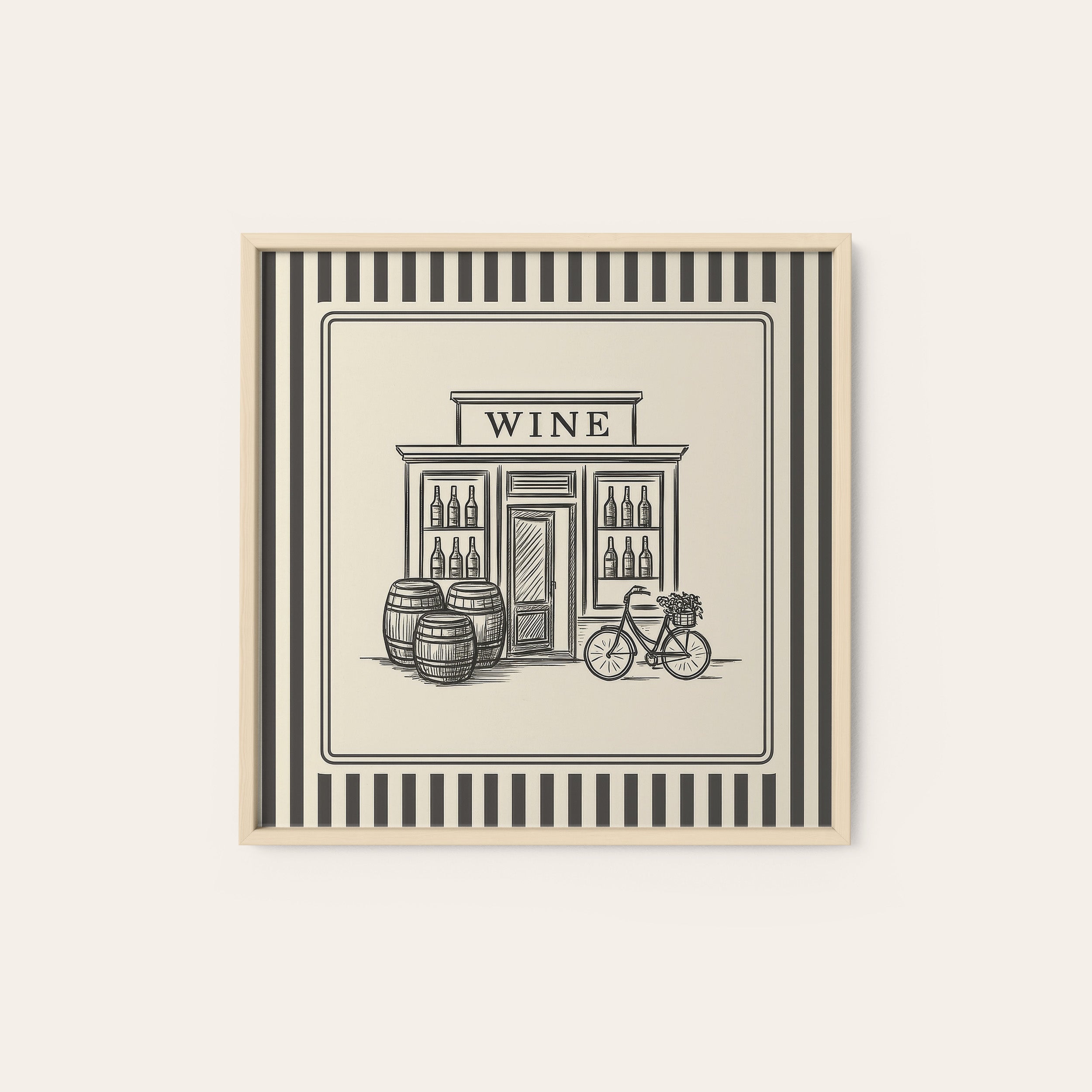 The Wine Shop — Storefront Print – natural wood frame