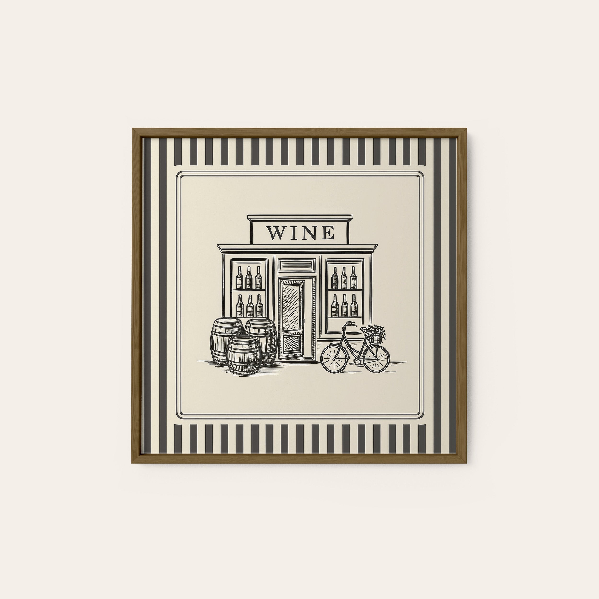 The Wine Shop — Storefront Print – dark wood frame