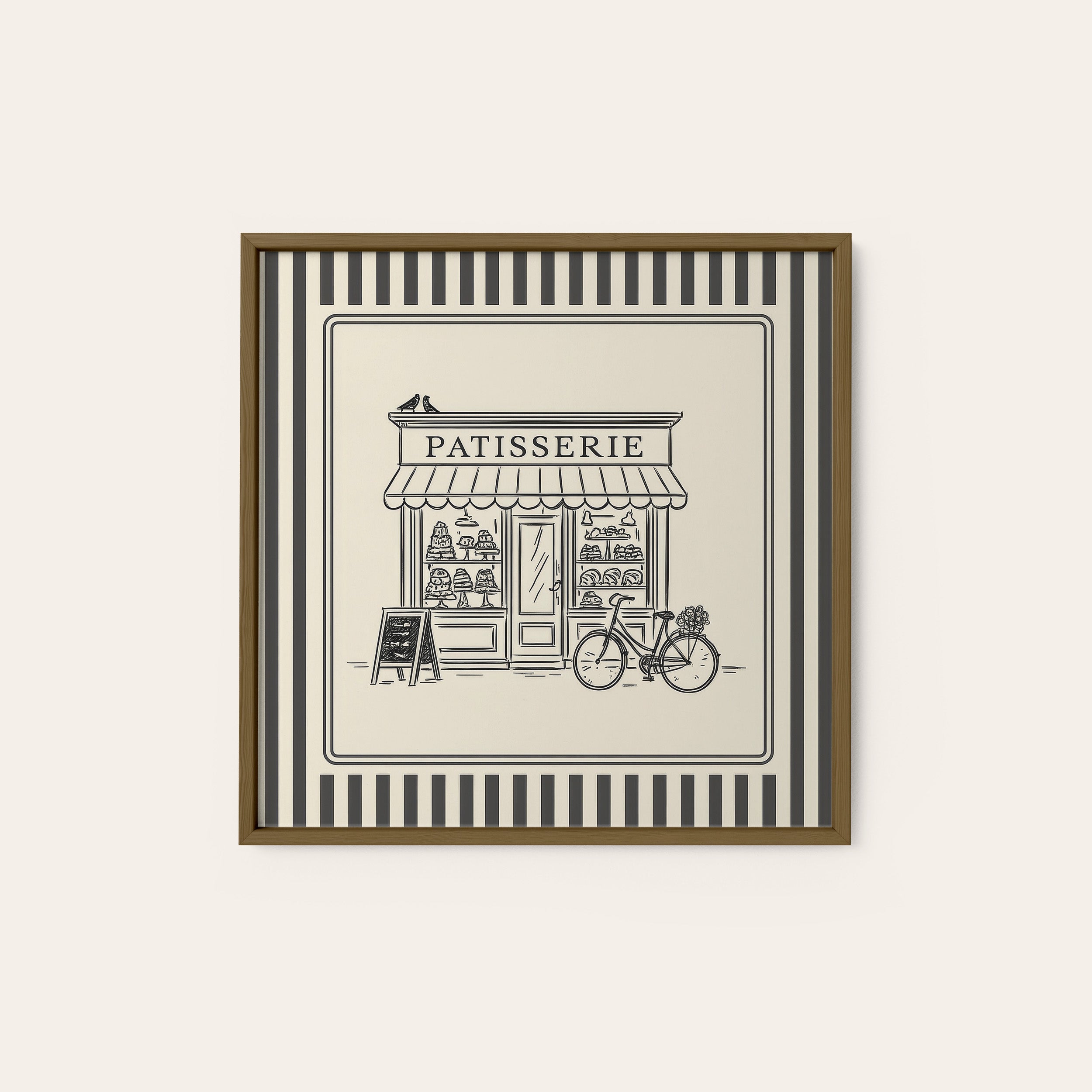 The Patisserie — Storefront Print – dark wood frame