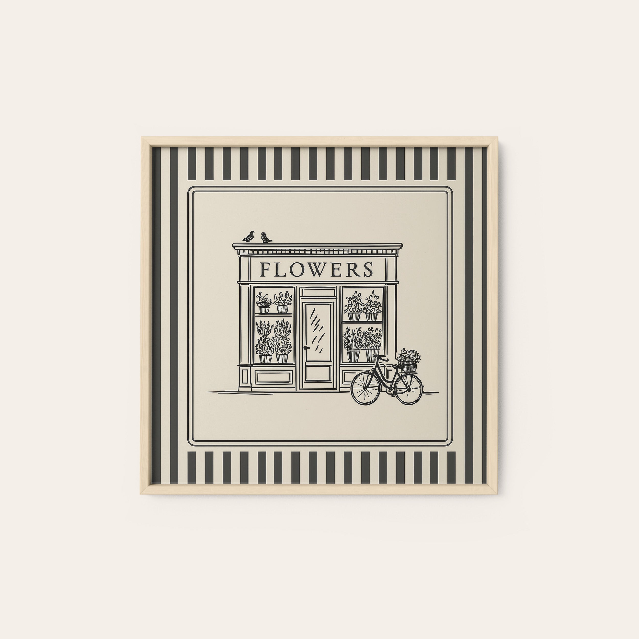 The Flower Shop — Storefront Print – natural wood frame