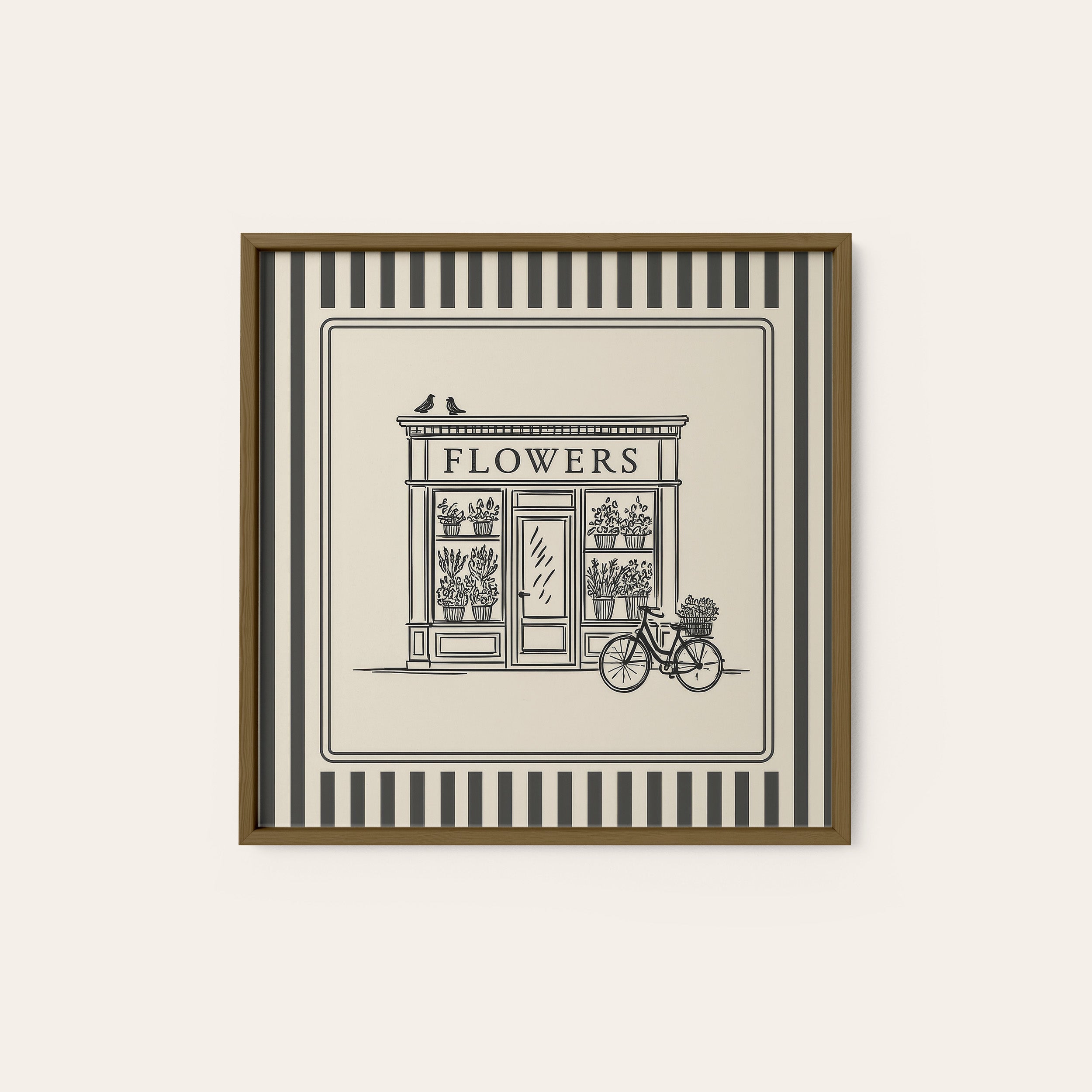 The Flower Shop — Storefront Print – dark wood frame