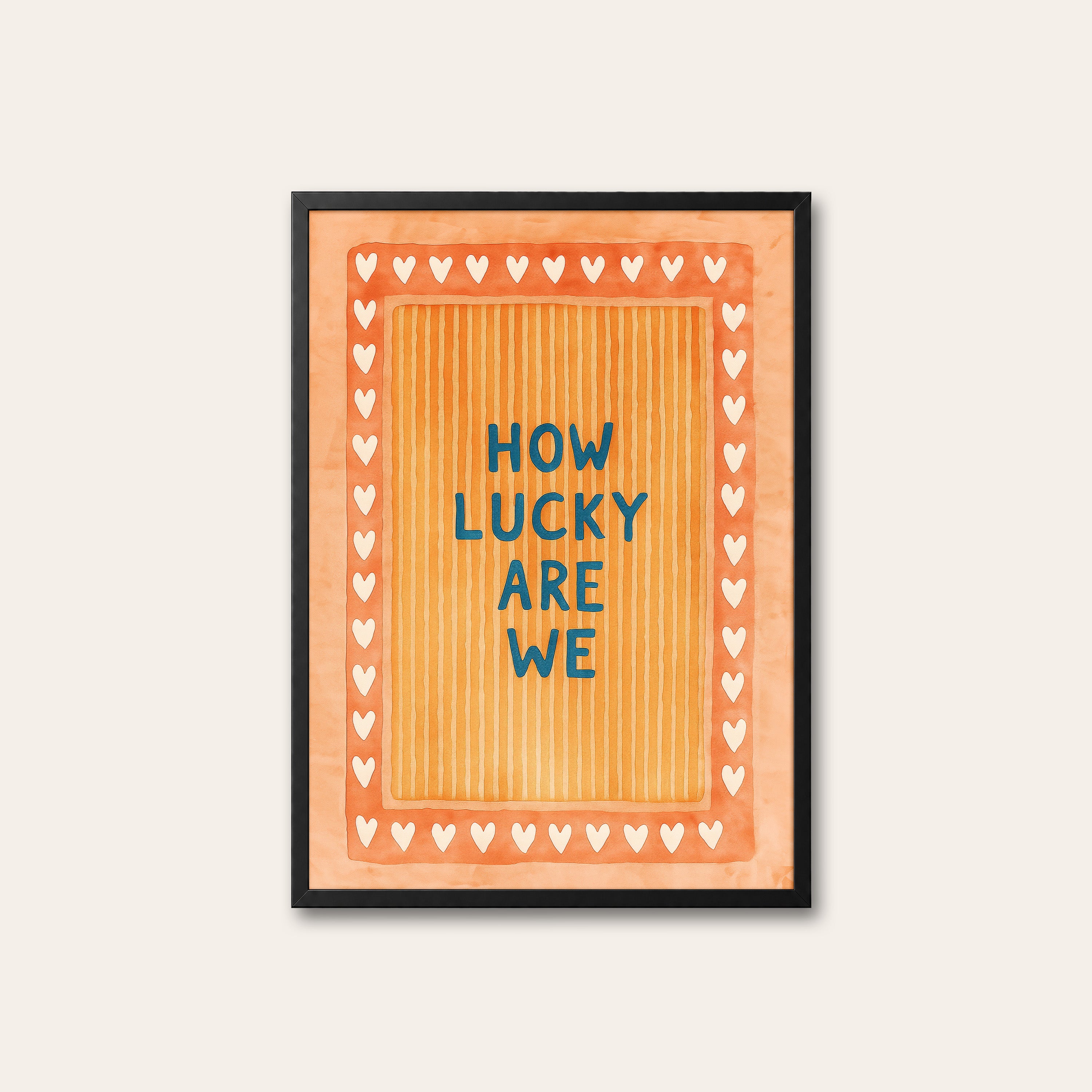 How Lucky Are We — Coral Heart Print – black frame