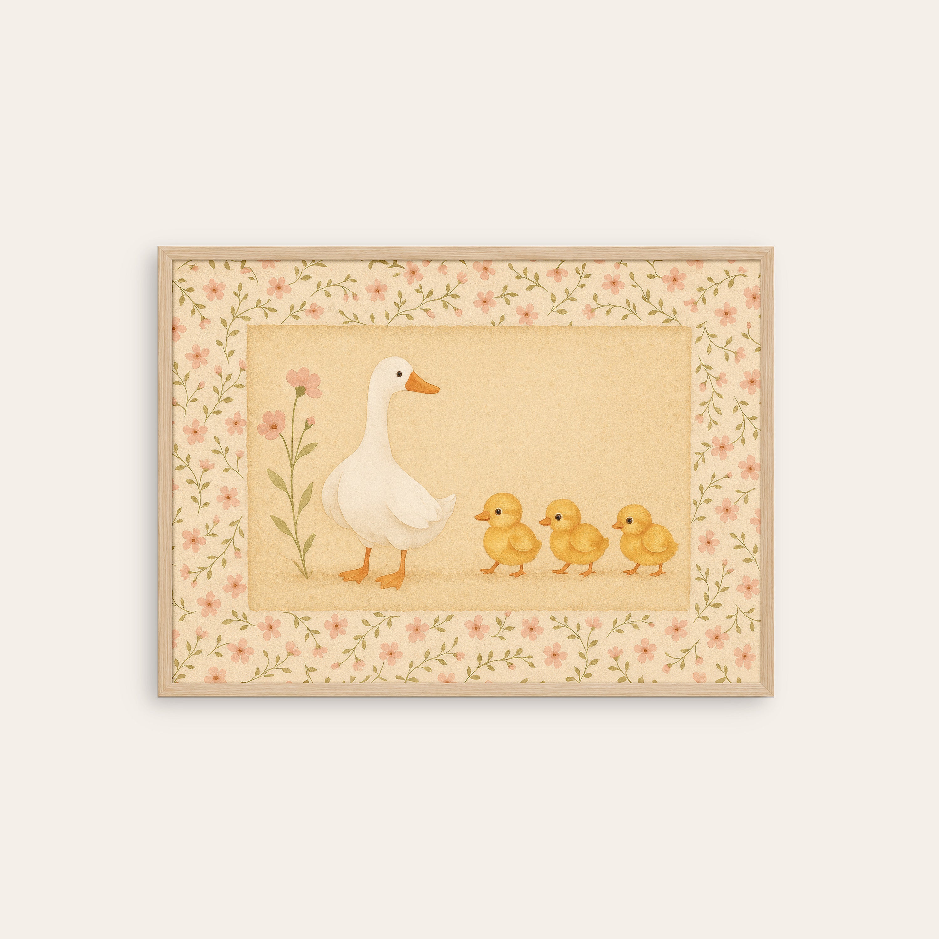 Goose Parade — Nursery Art Print – natural wood frame