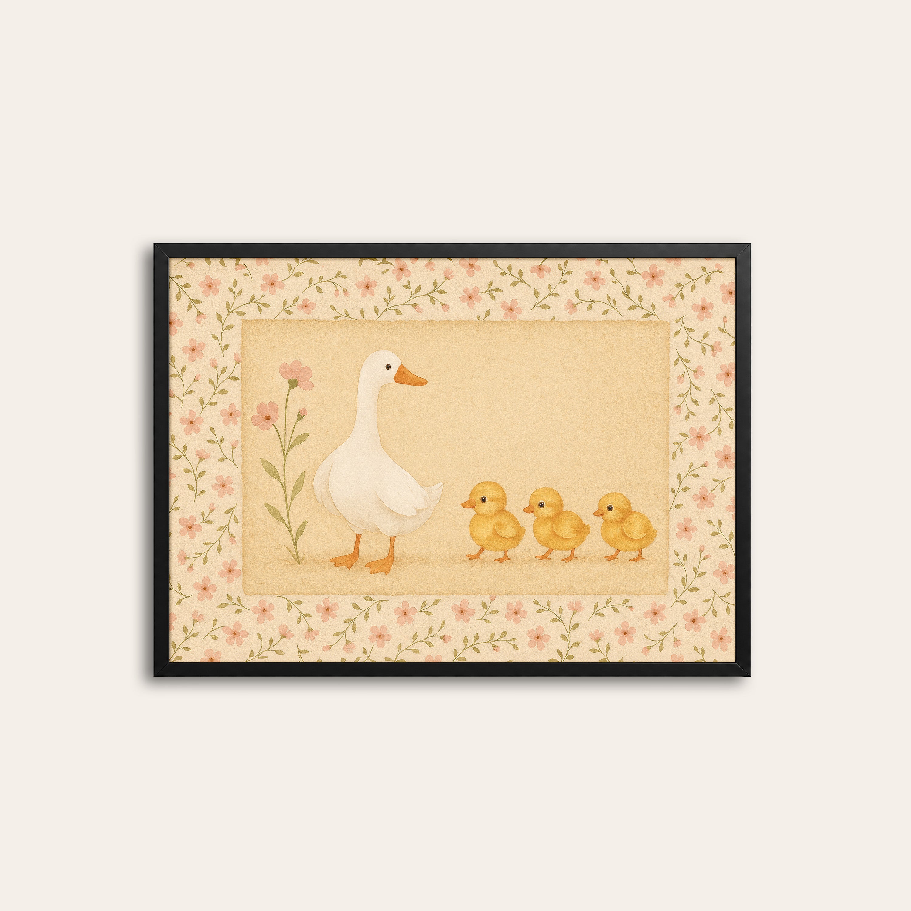 Goose Parade — Nursery Art Print – black frame