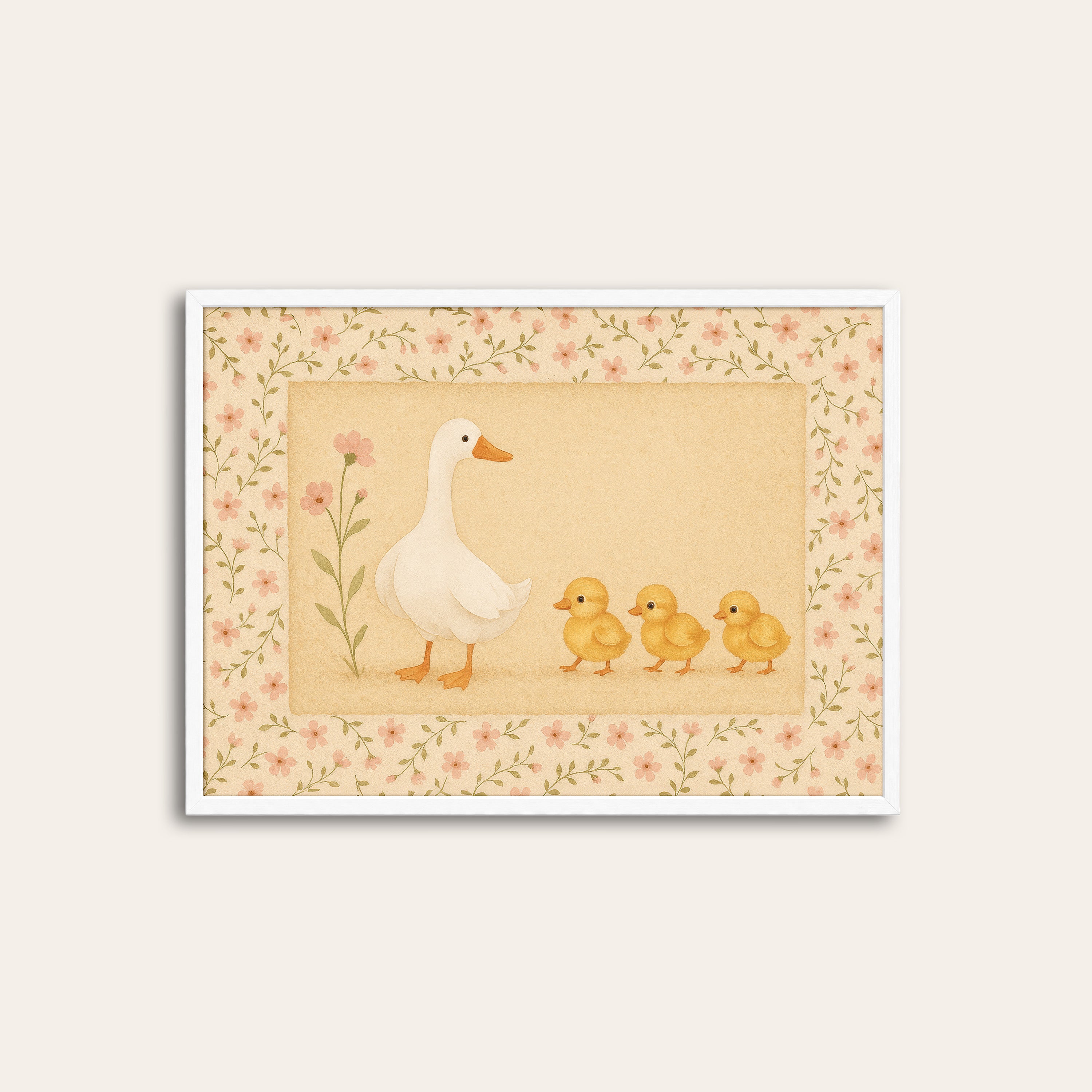 Goose Parade — Nursery Art Print – white frame