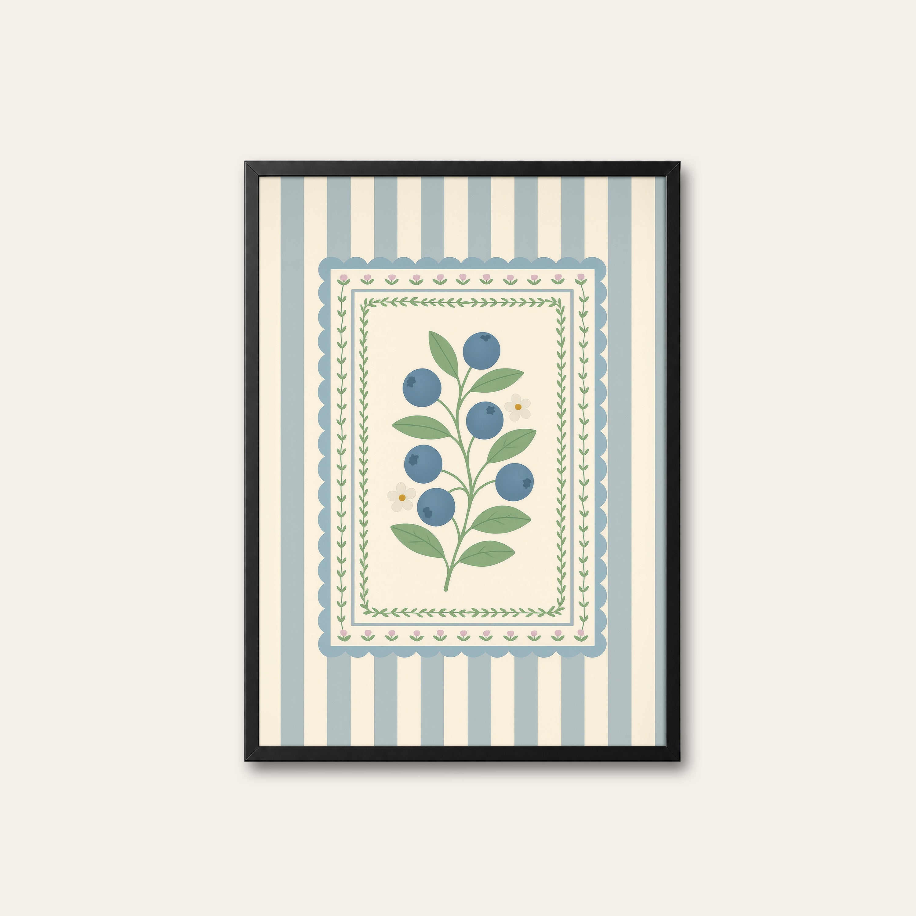 Blueberry Sprig — Card Print – black frame