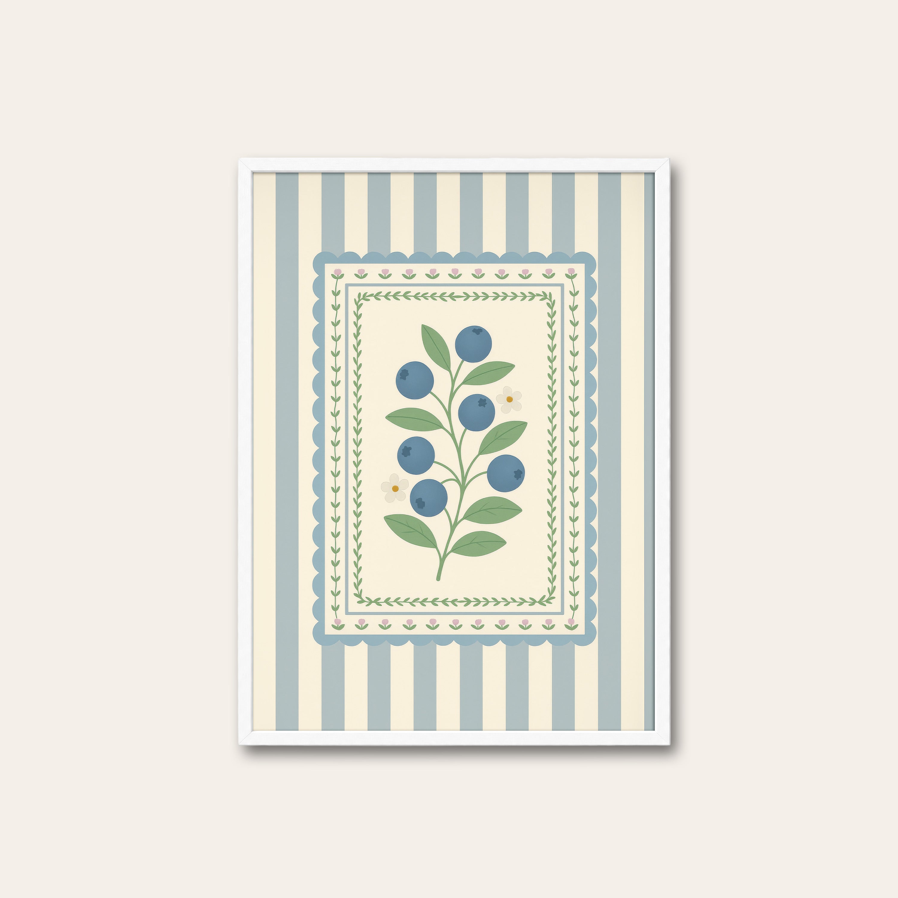 Blueberry Sprig — Card Print – white frame