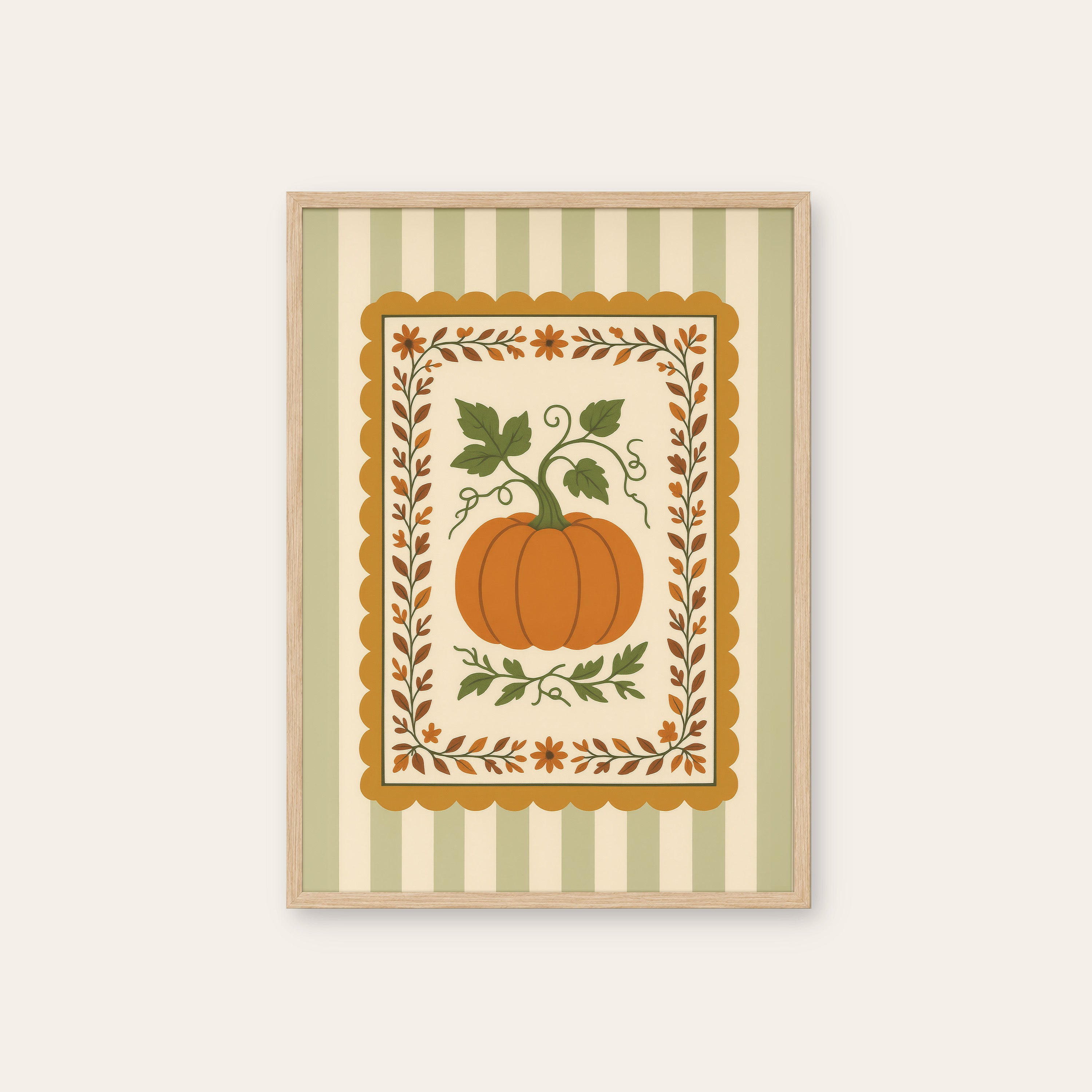 Pumpkin Harvest — Autumn Card Print – natural wood frame