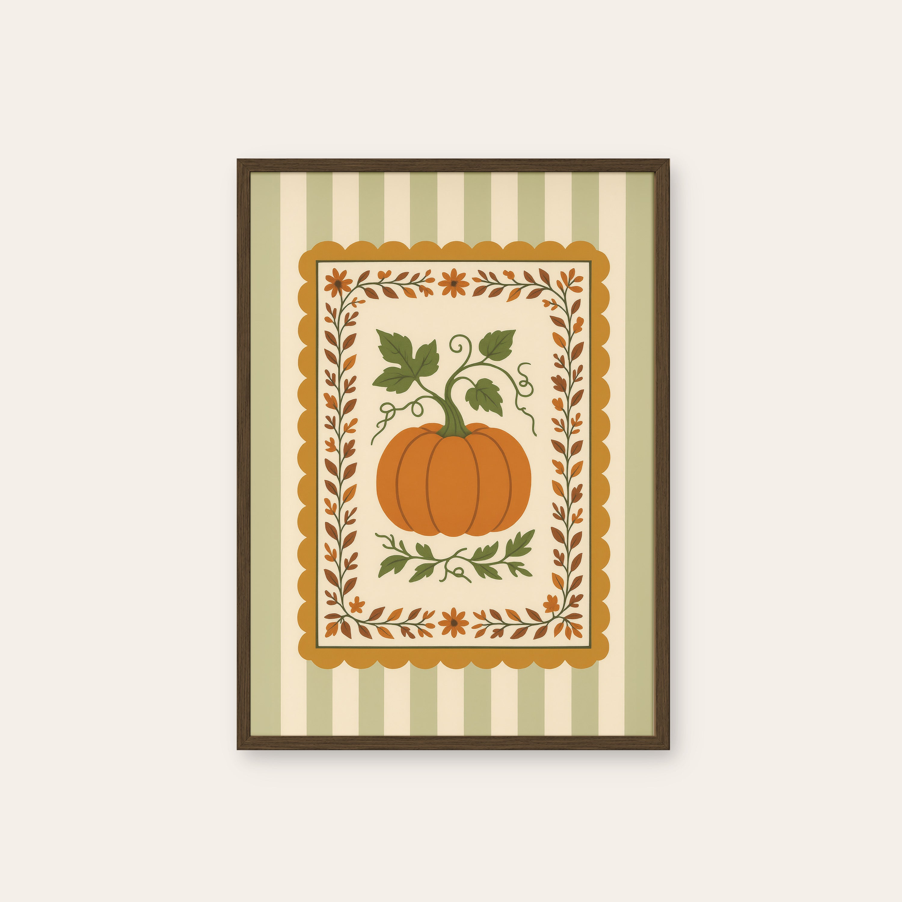 Pumpkin Harvest — Autumn Card Print – dark wood frame