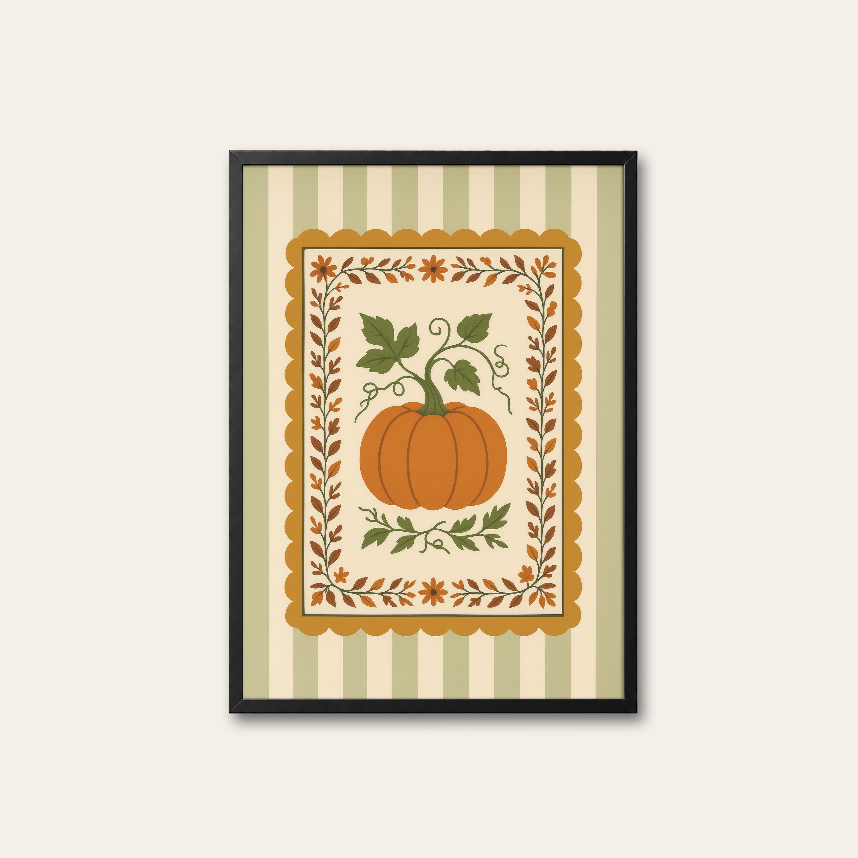 Pumpkin Harvest — Autumn Card Print – black frame