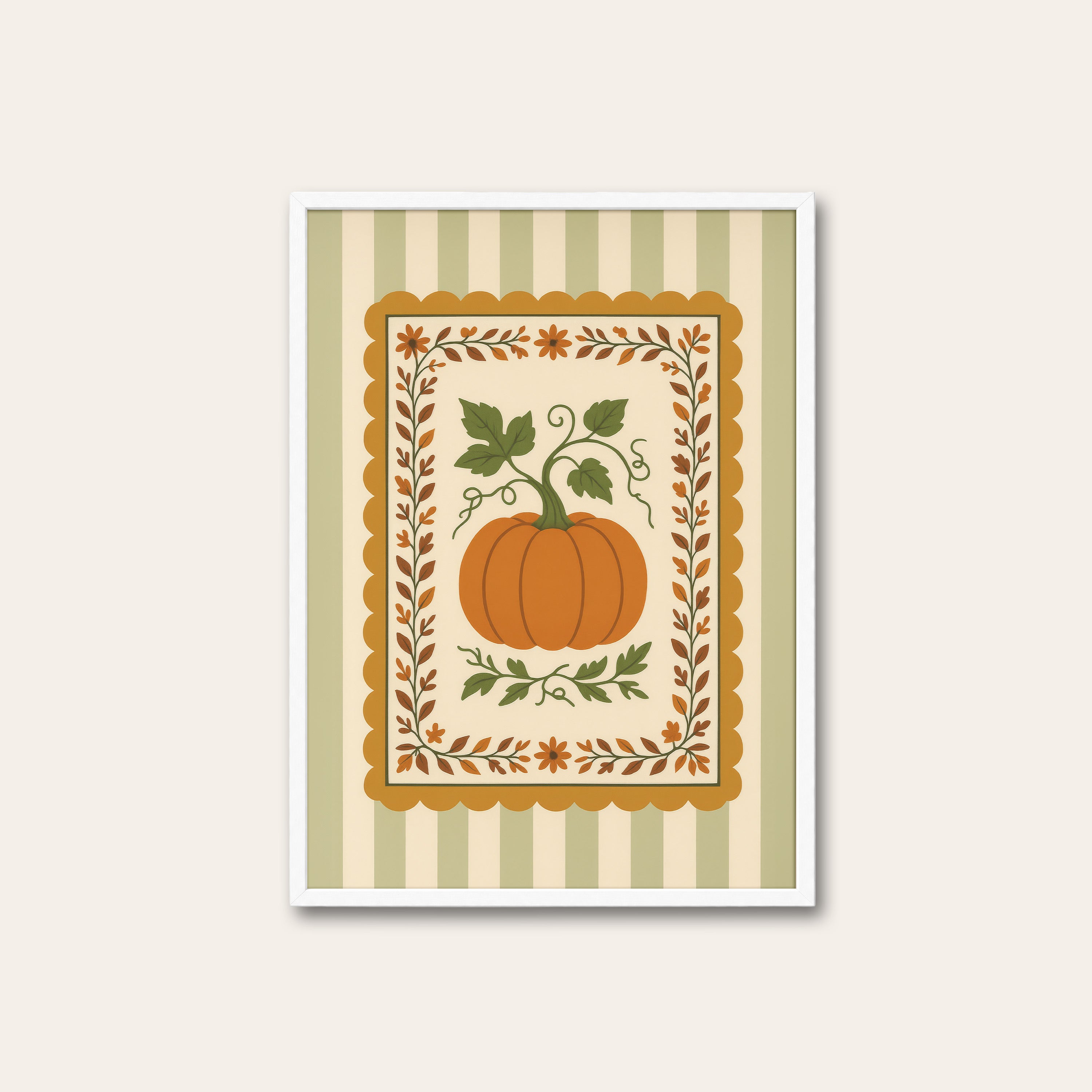 Pumpkin Harvest — Autumn Card Print – white frame