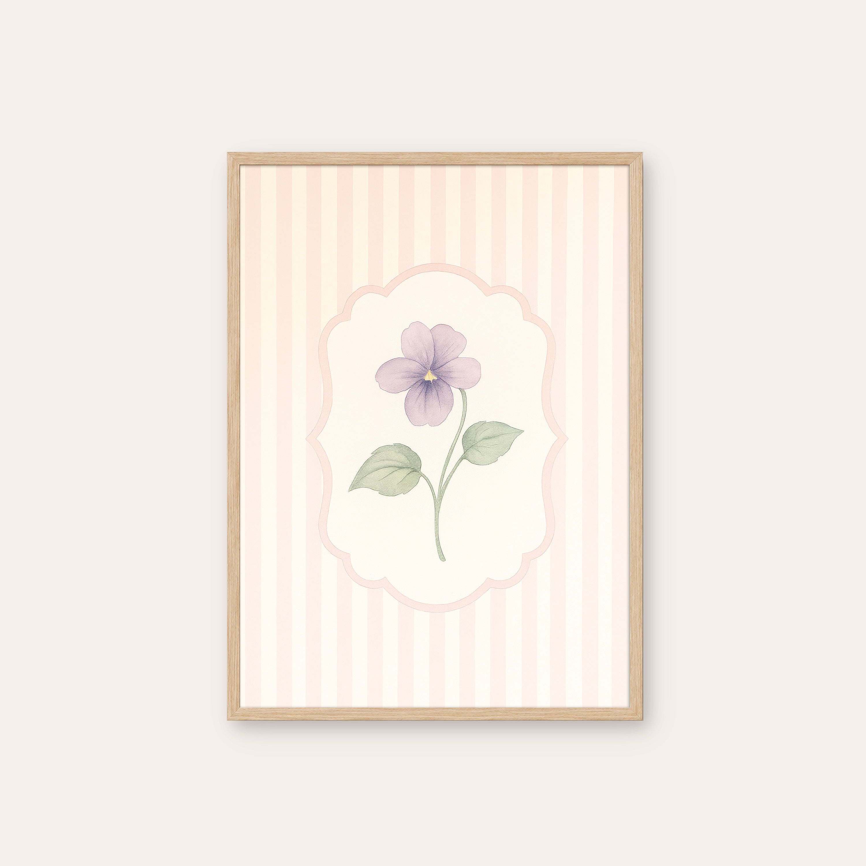 Single Violet — Pink Cameo Print – natural wood frame