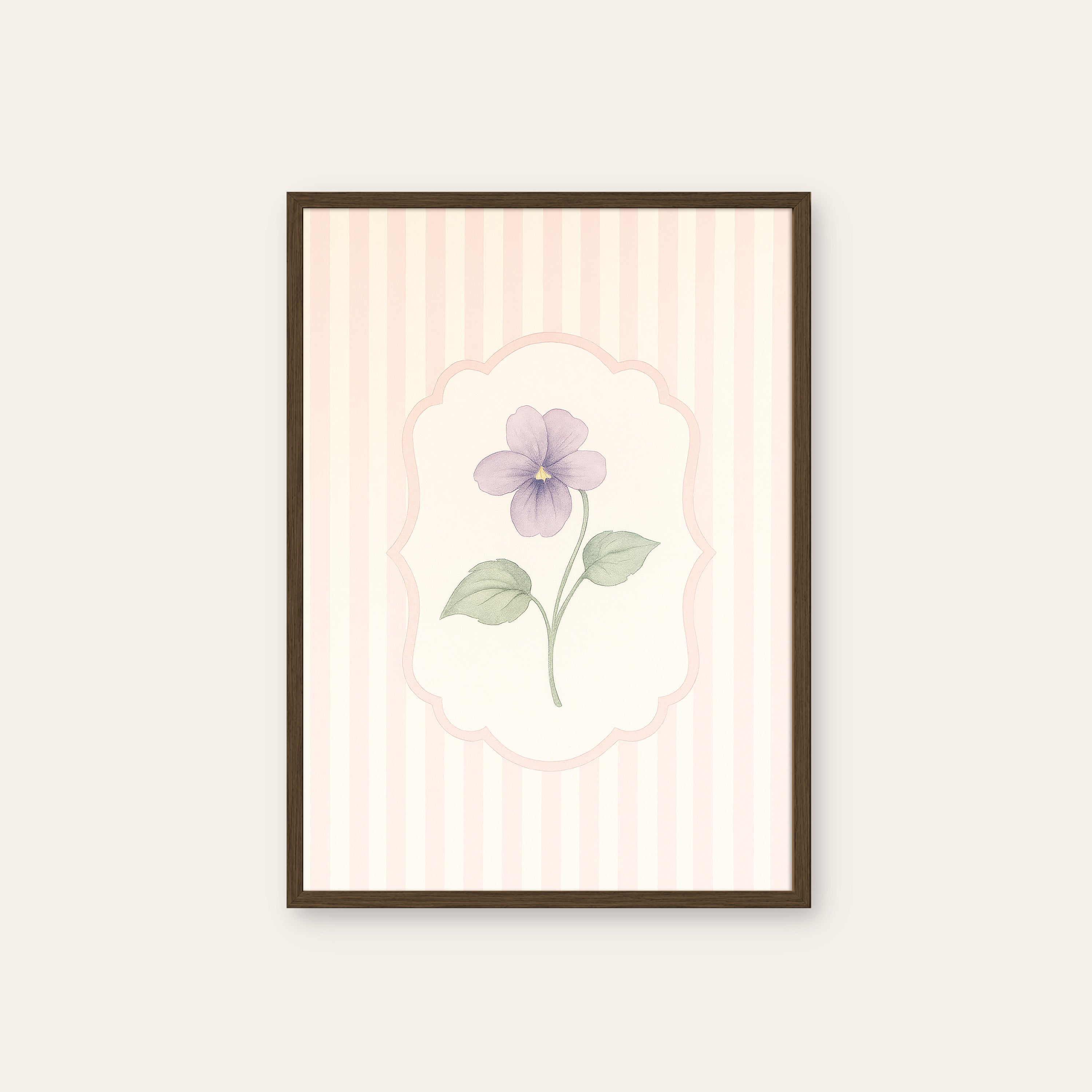 Single Violet — Pink Cameo Print – dark wood frame