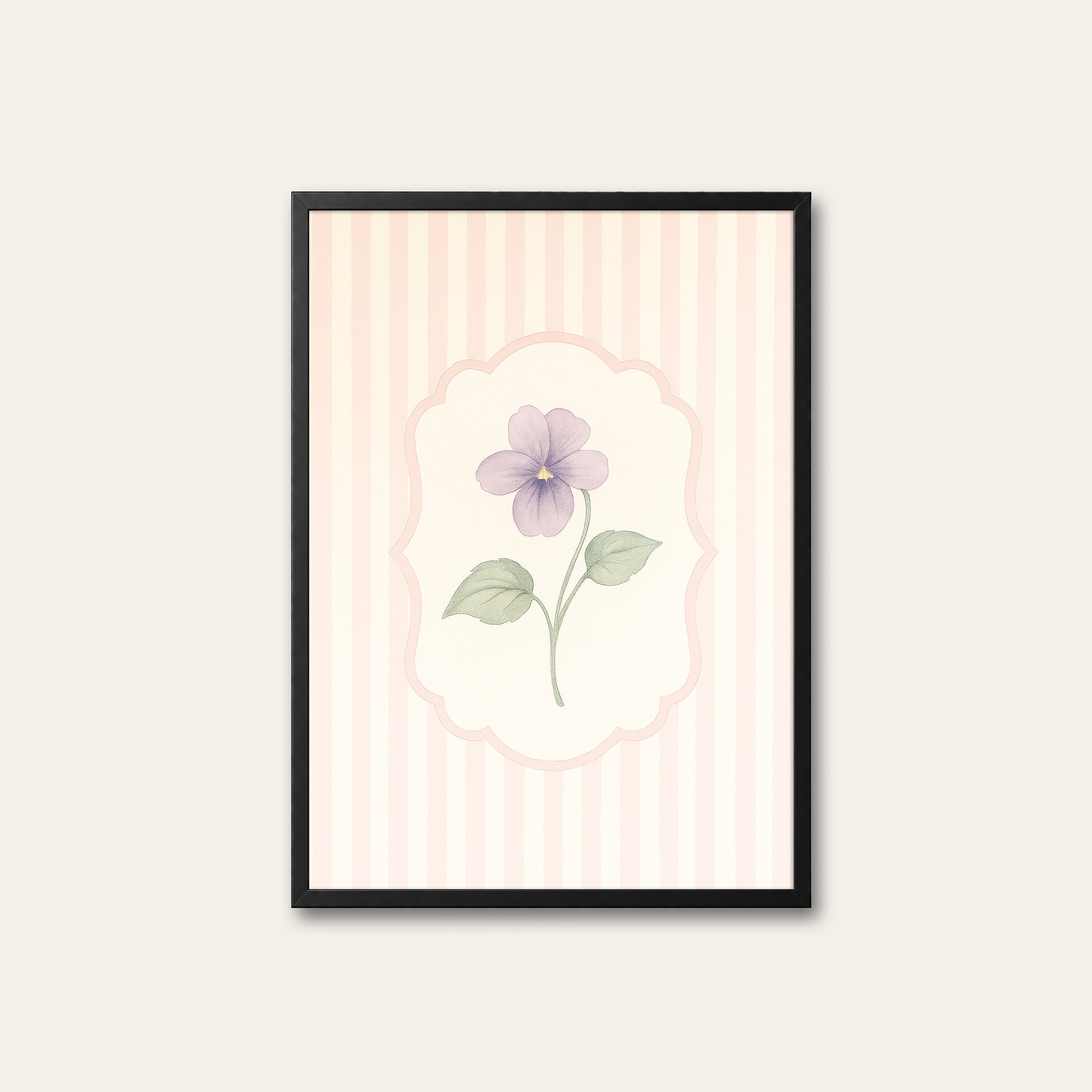 Single Violet — Pink Cameo Print – black frame