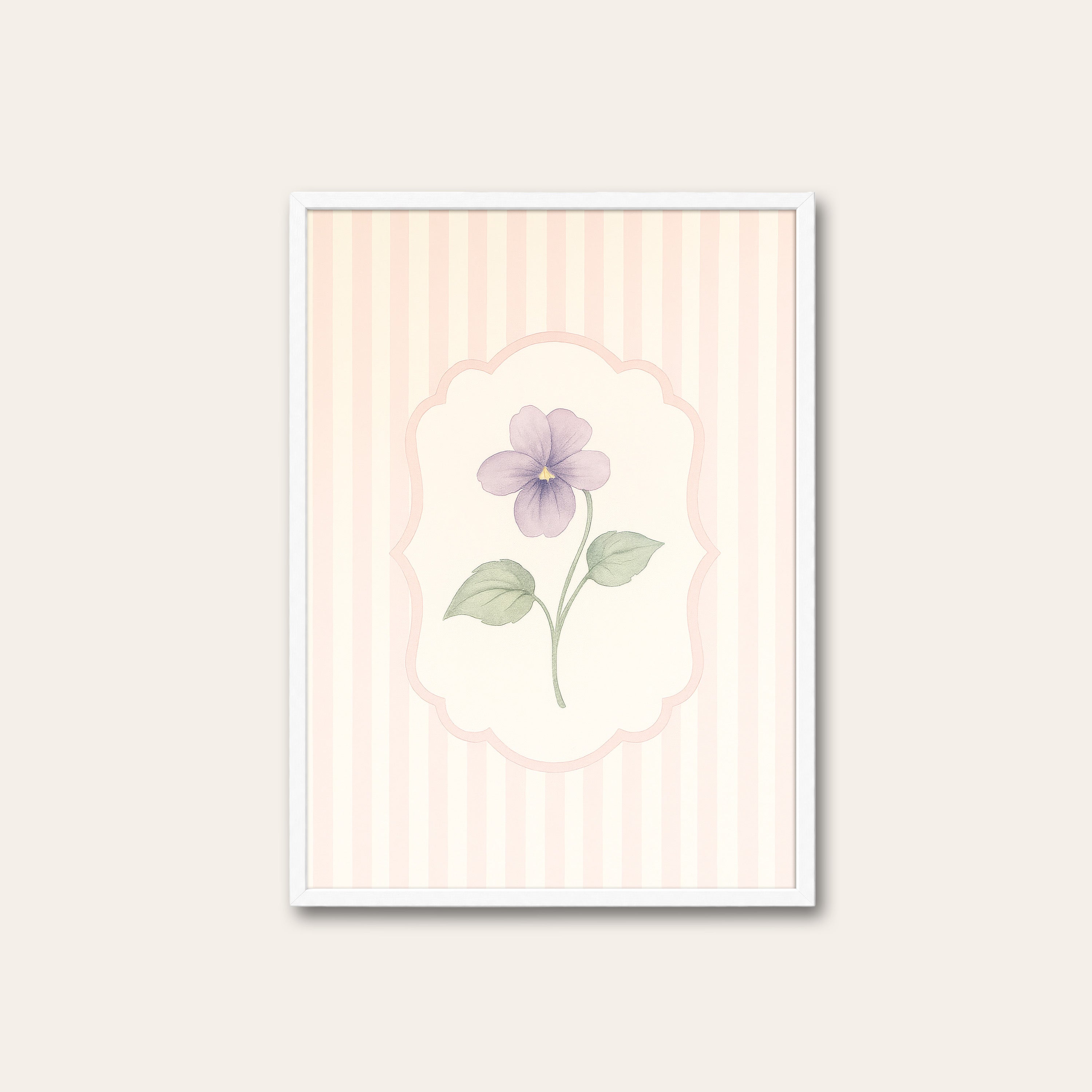 Single Violet — Pink Cameo Print – white frame