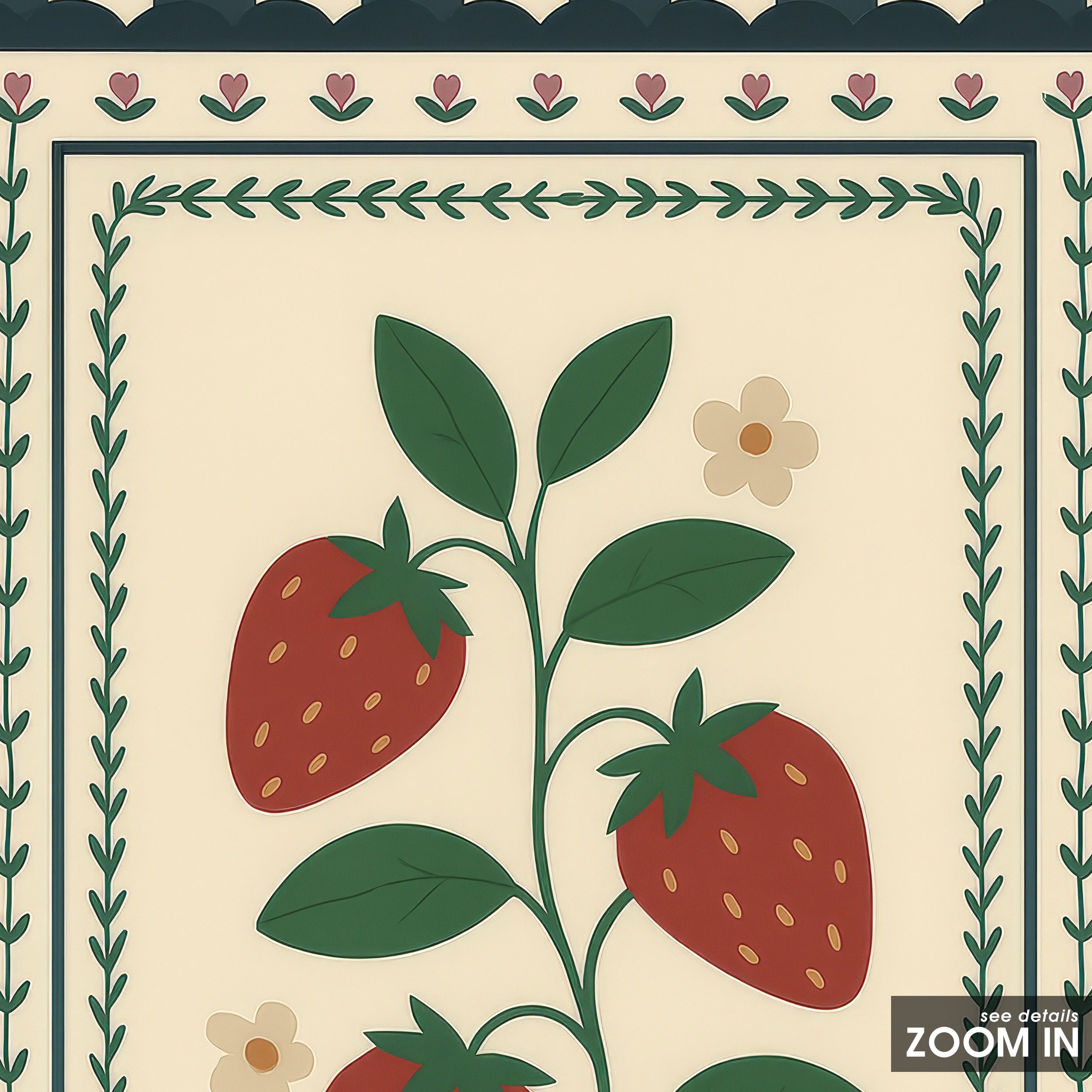 Strawberry Patch — Navy Stripe Print – in room setting