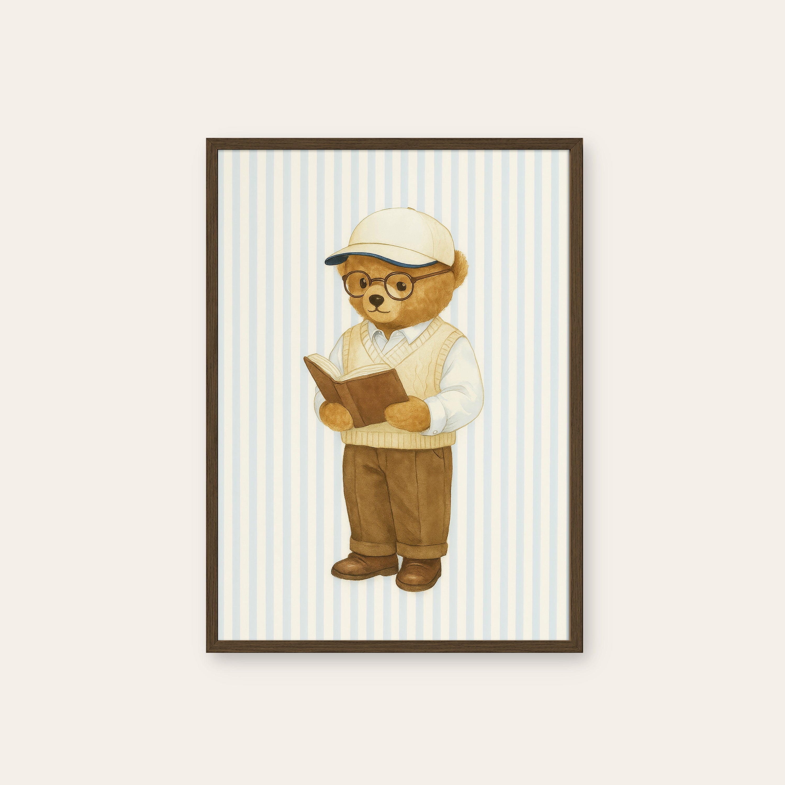 Professor Bear — Reading Print – dark wood frame