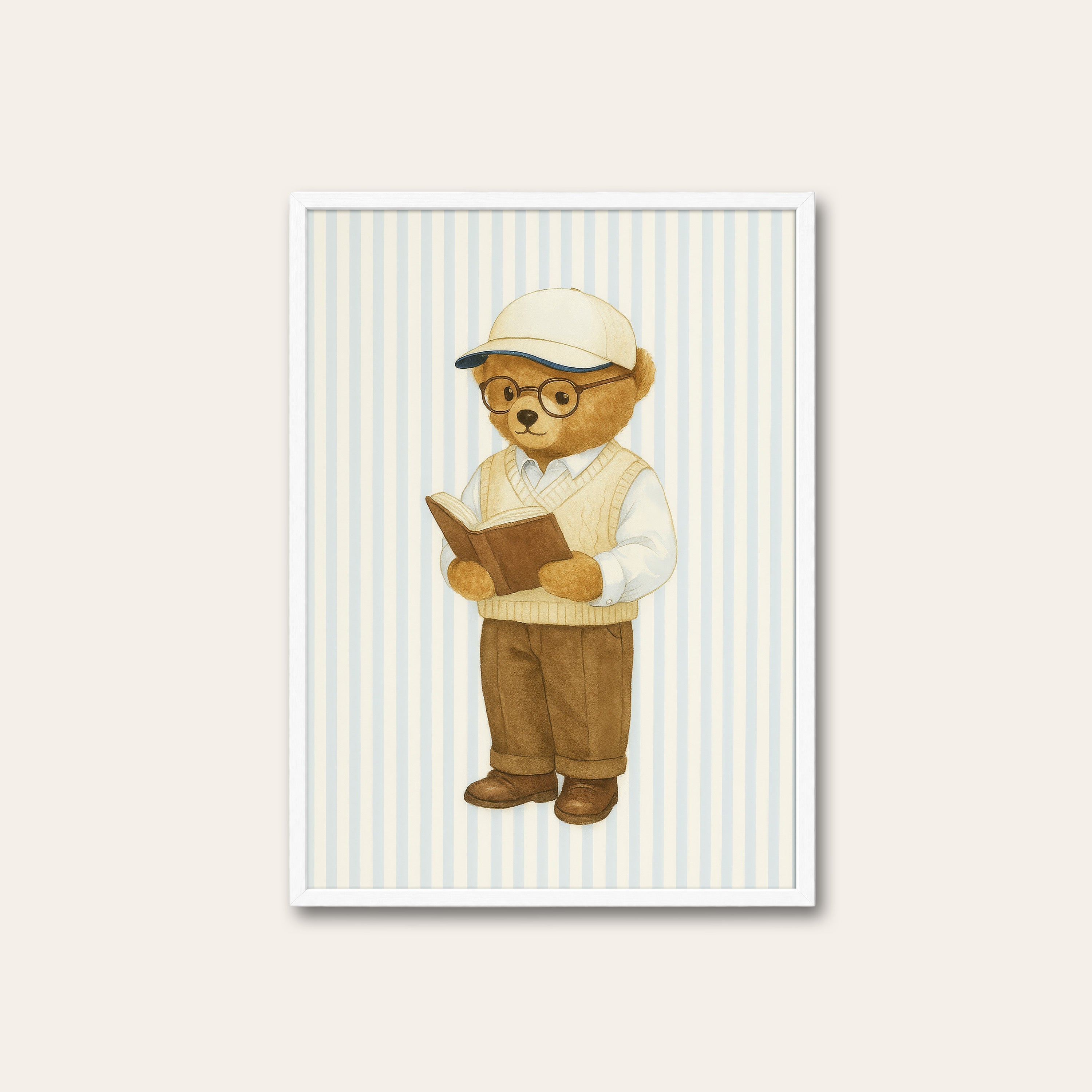 Professor Bear — Reading Print – white frame