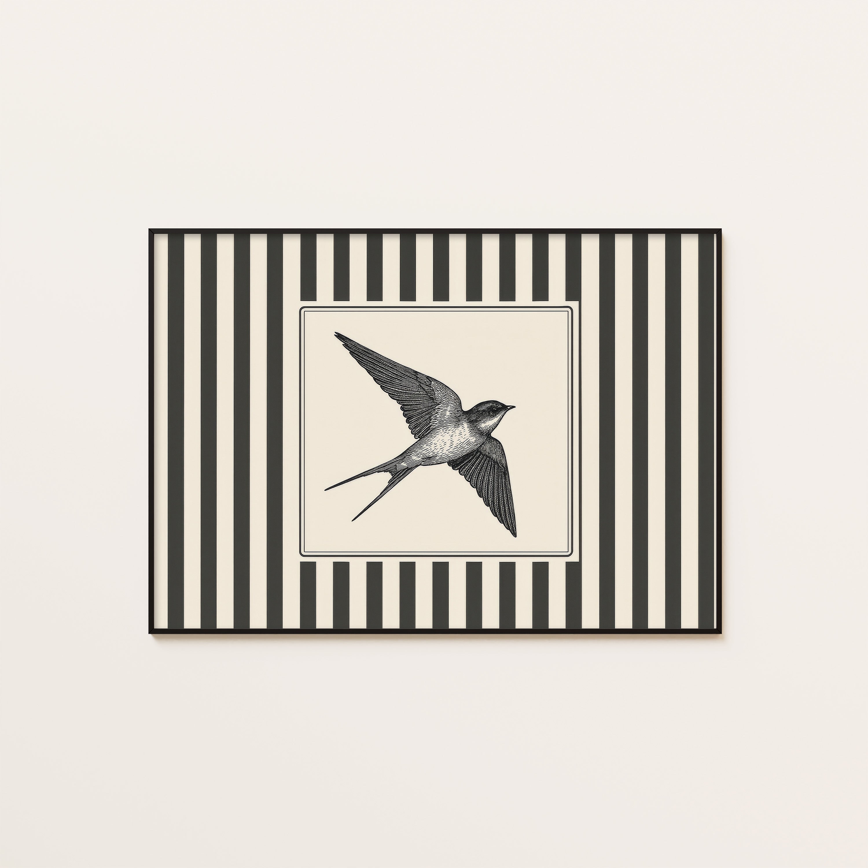 Ticking Stripe Swallow — Engraving Print – unframed poster