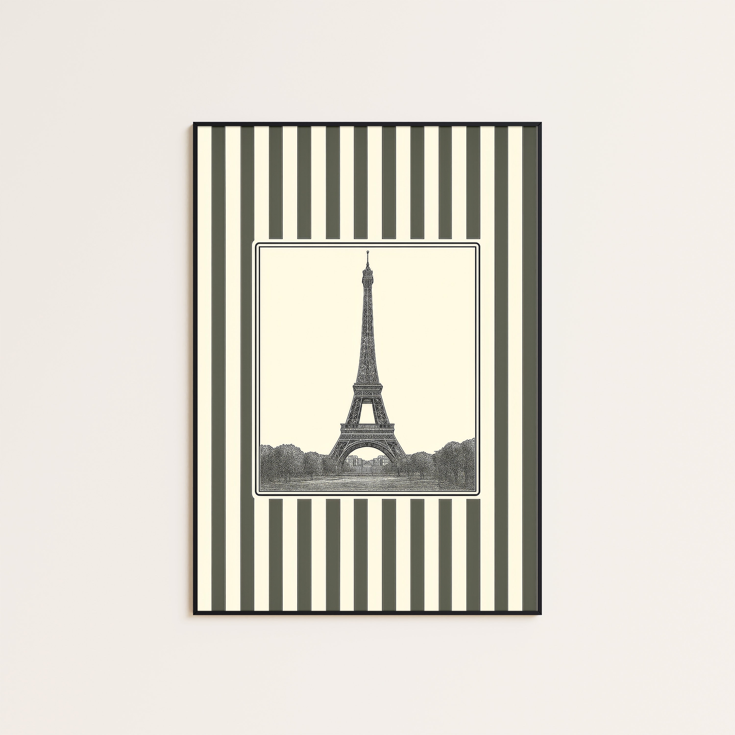 Ticking Stripe Eiffel — Engraving Print – unframed poster