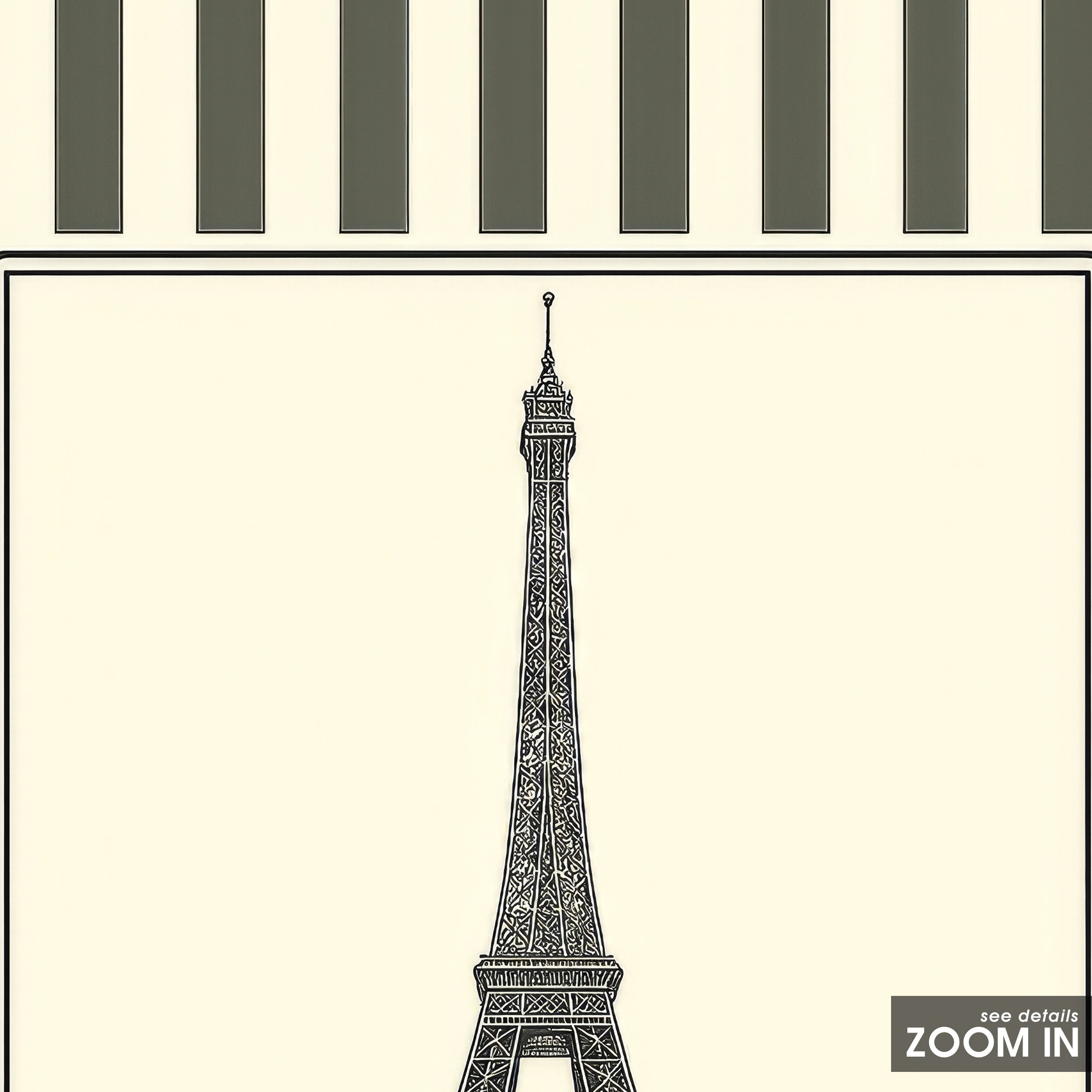 Ticking Stripe Eiffel — Engraving Print – in room setting