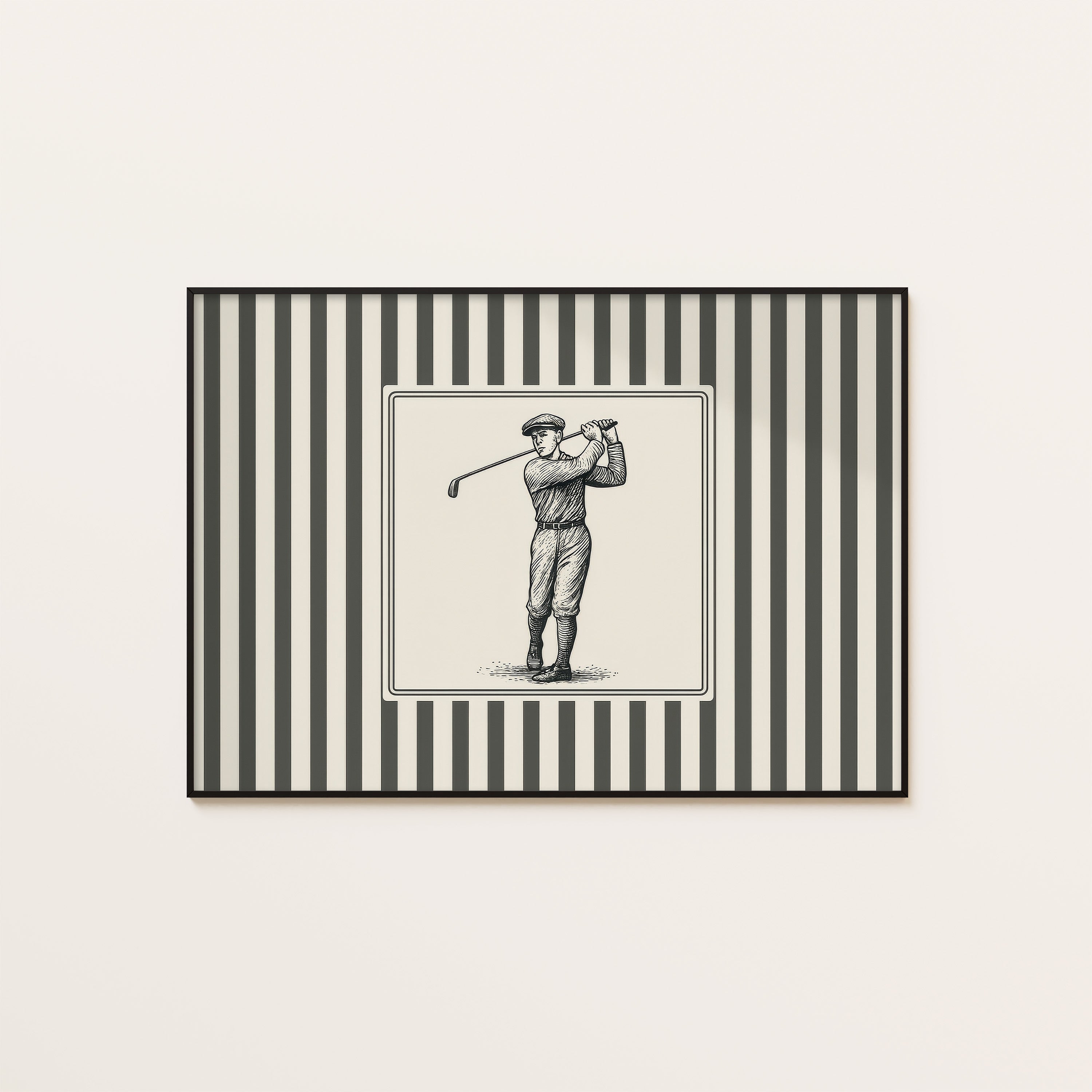 Ticking Stripe Golfer — Engraving Print – unframed poster