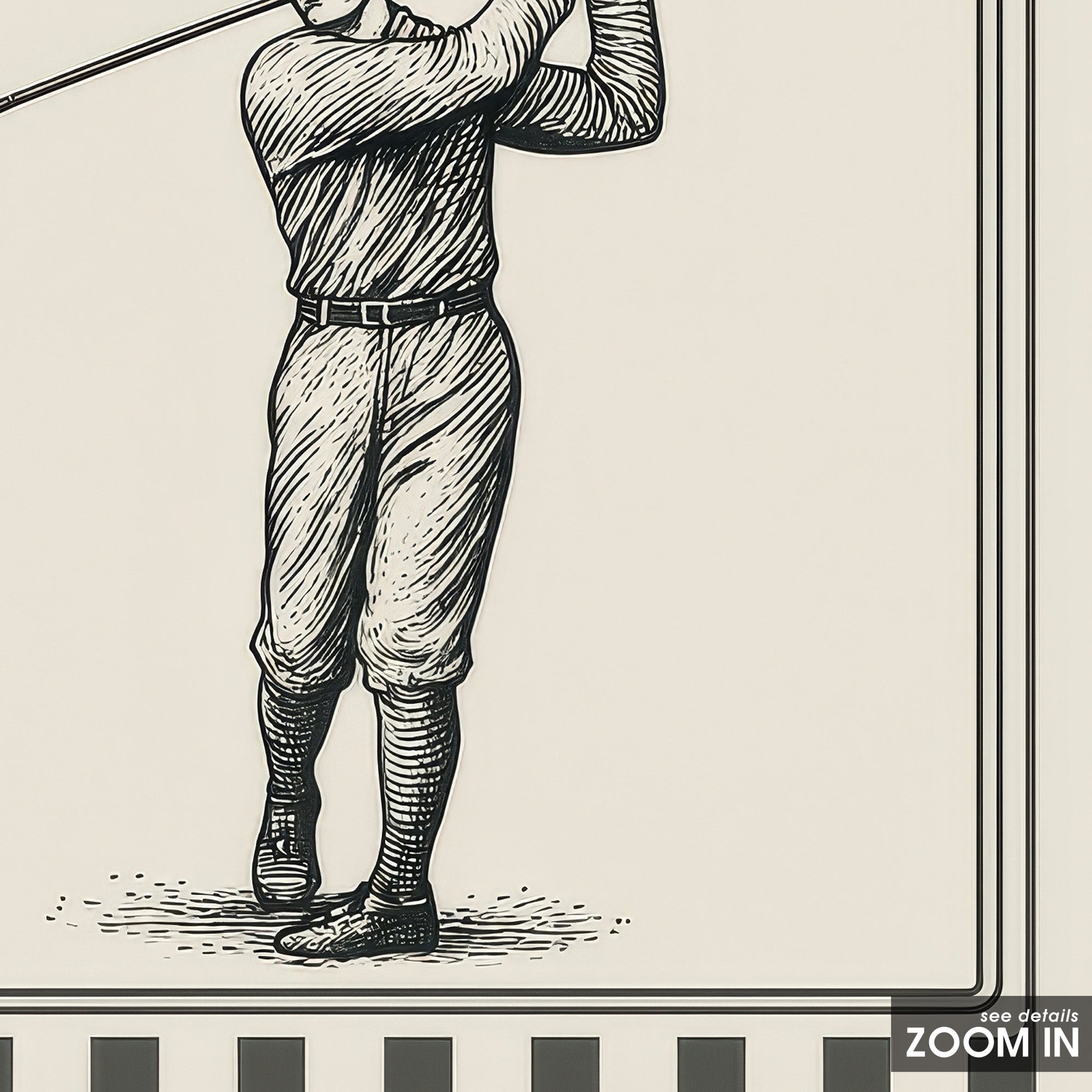 Ticking Stripe Golfer — Engraving Print – in room setting