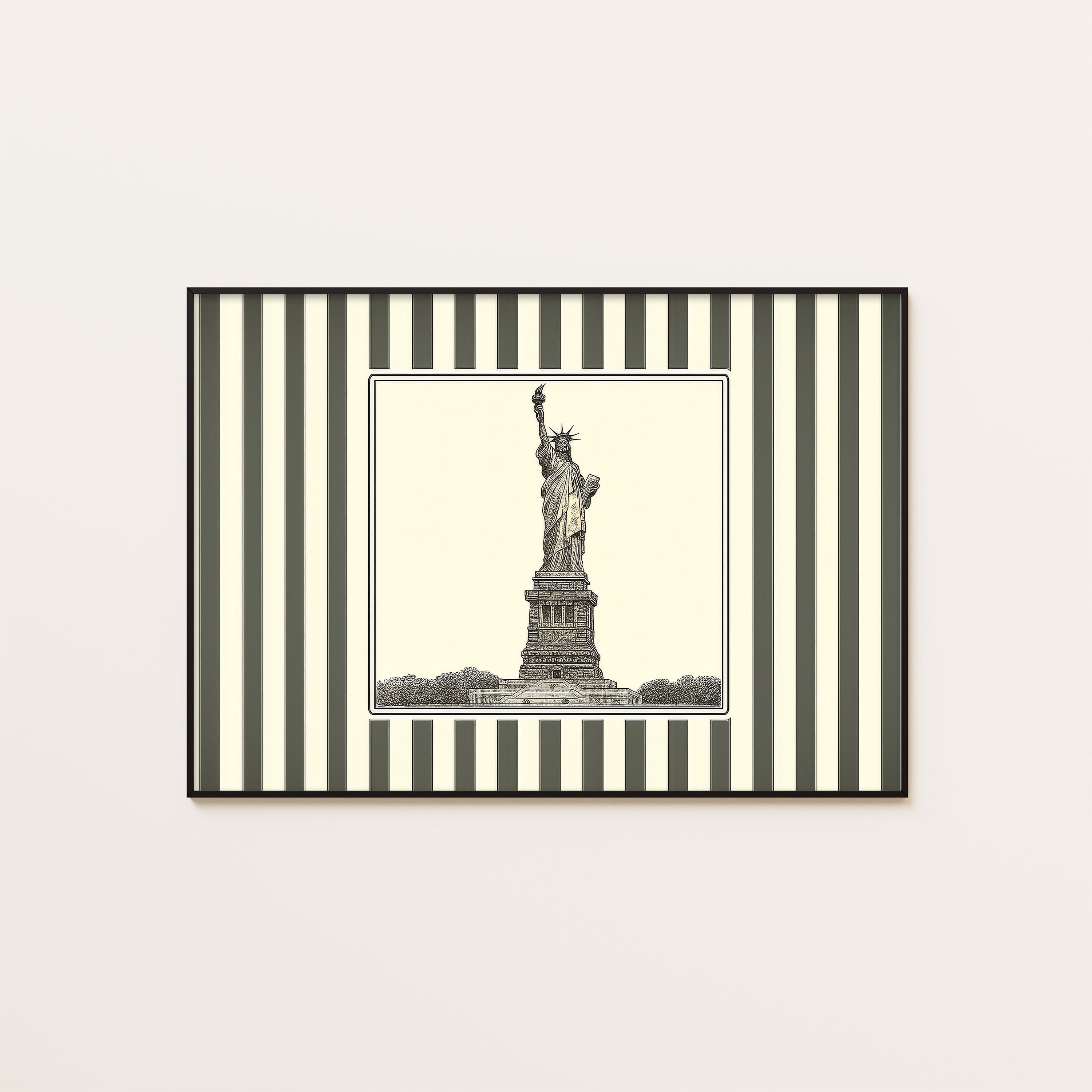 Ticking Stripe Liberty — Engraving Print – unframed poster