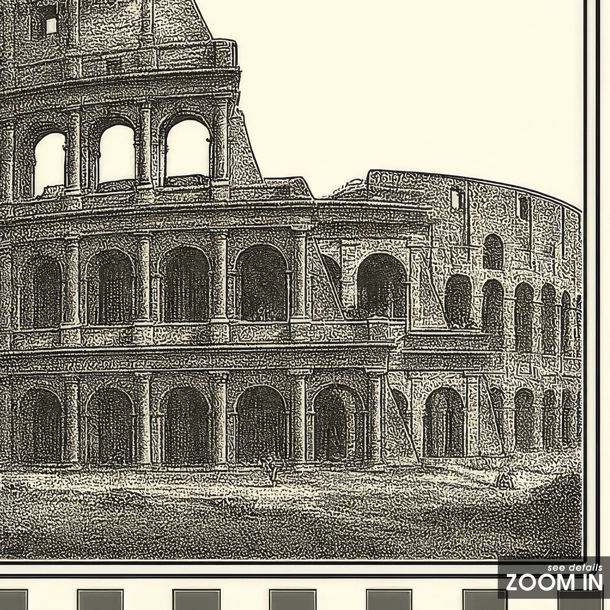 Ticking Stripe Colosseum — Engraving Print – in room setting