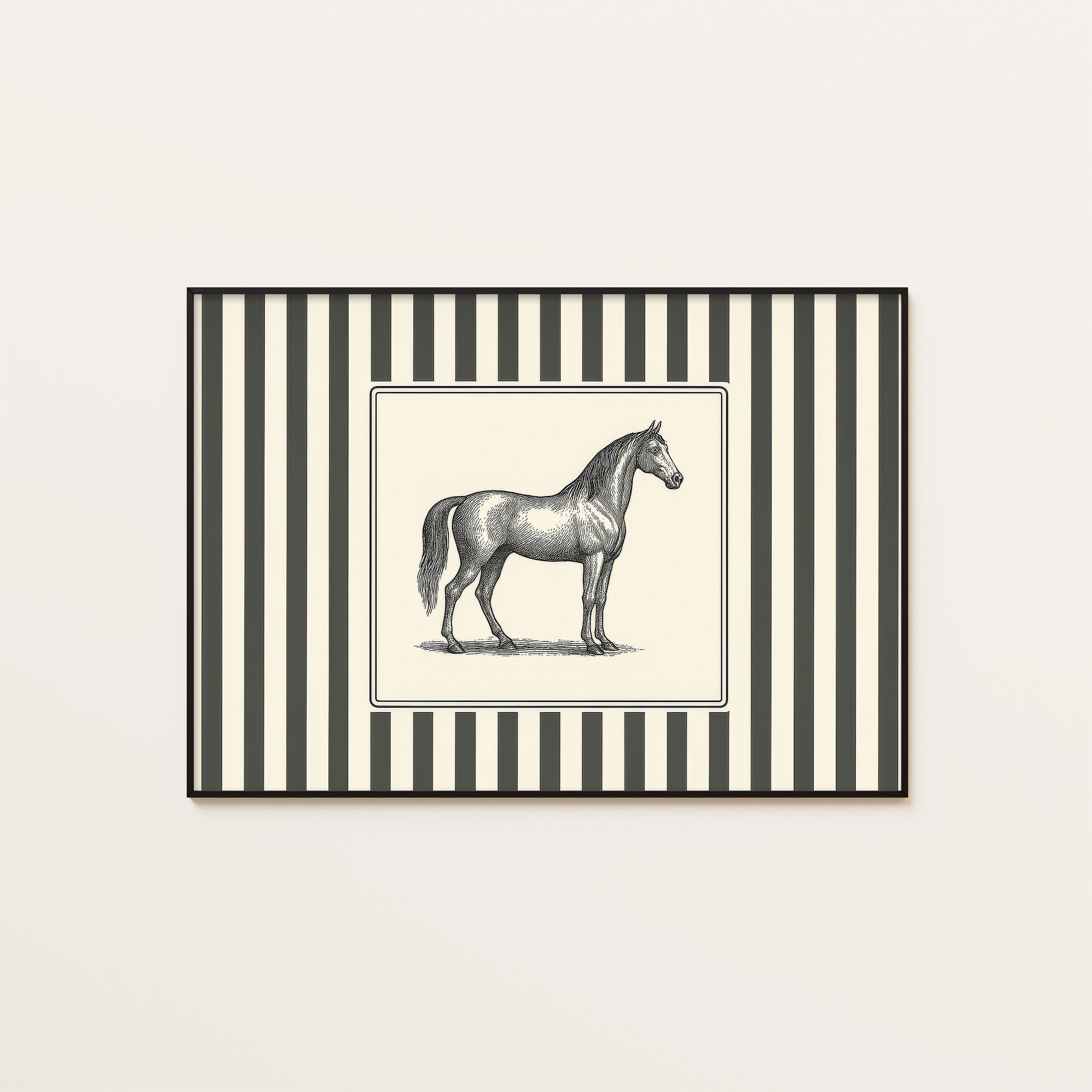 Ticking Stripe Horse — Engraving Print – unframed poster