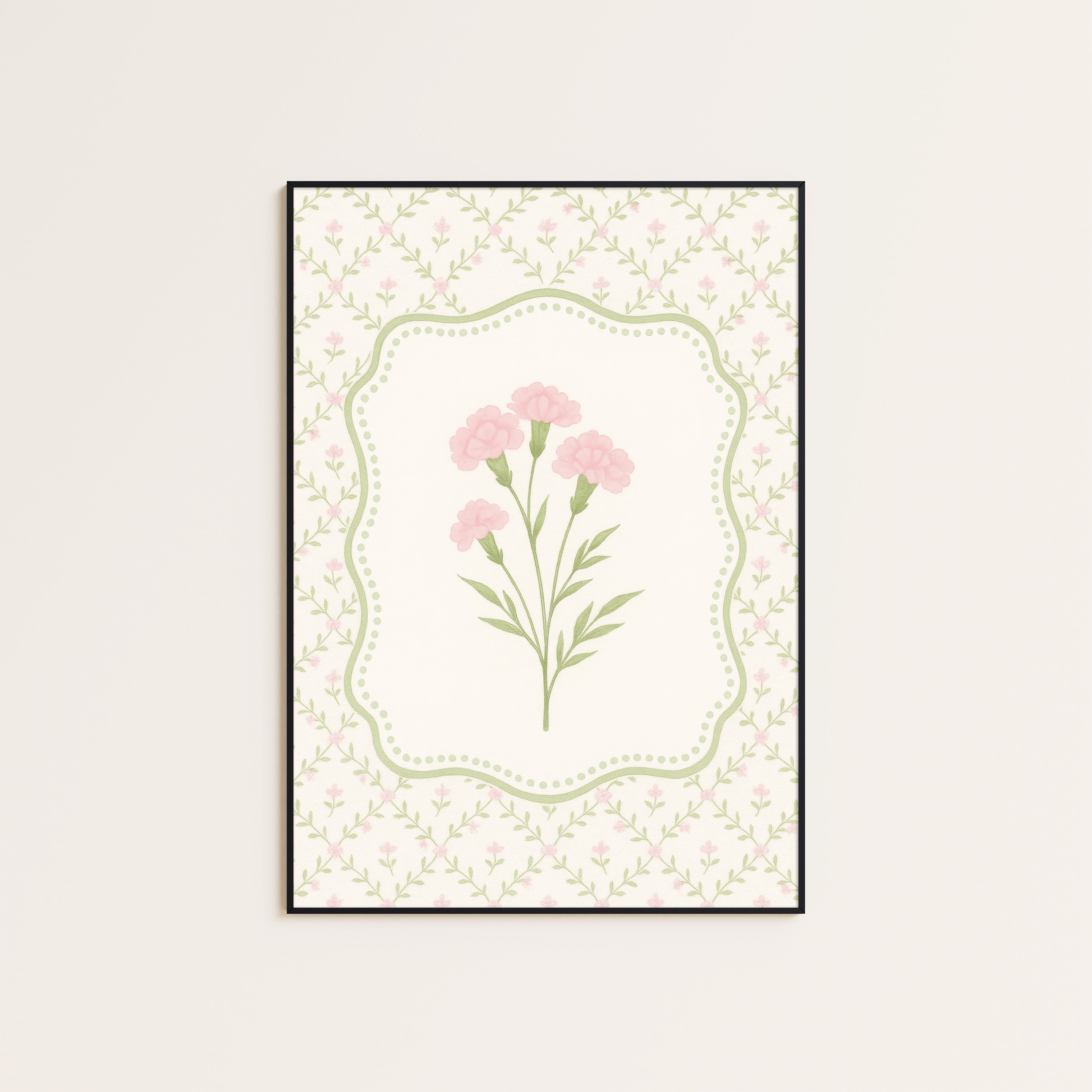Pink Carnations — Dotted Card Print – unframed poster