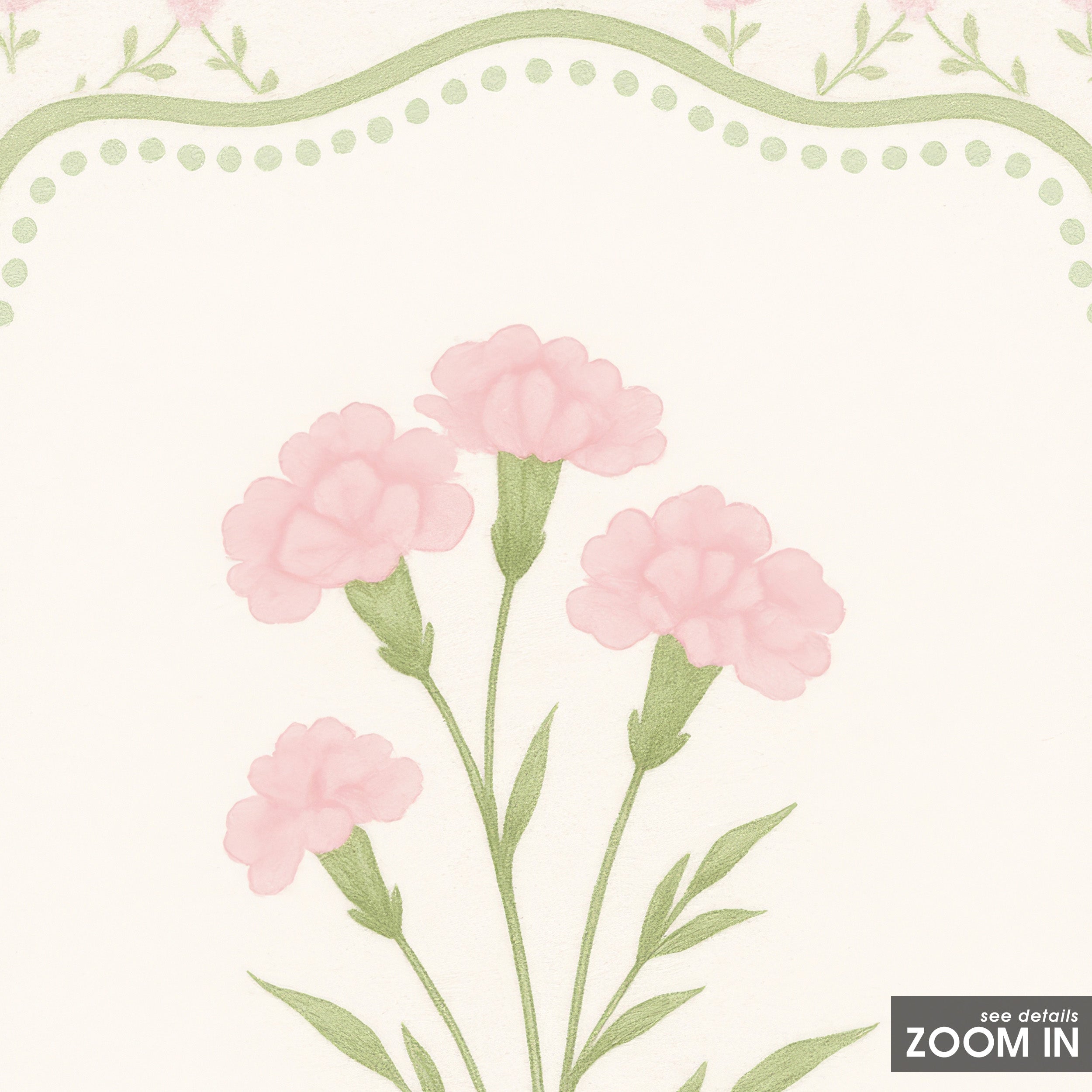 Pink Carnations — Dotted Card Print – in room setting