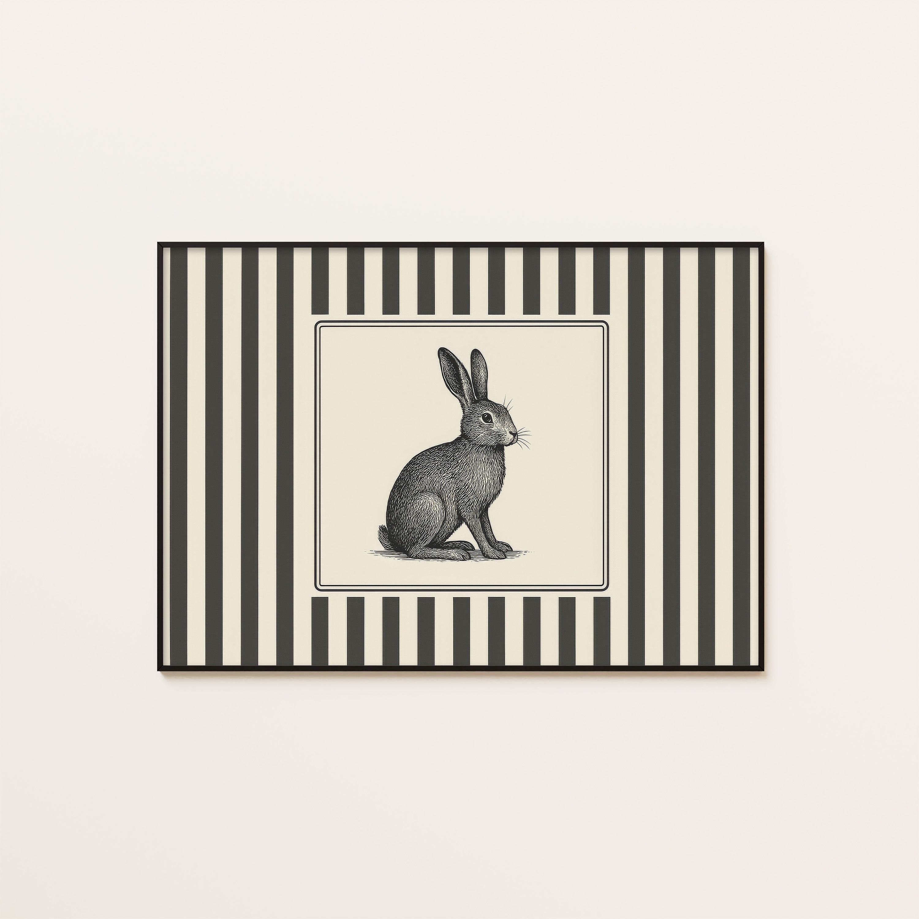 Ticking Stripe Rabbit — Engraving Print – unframed poster